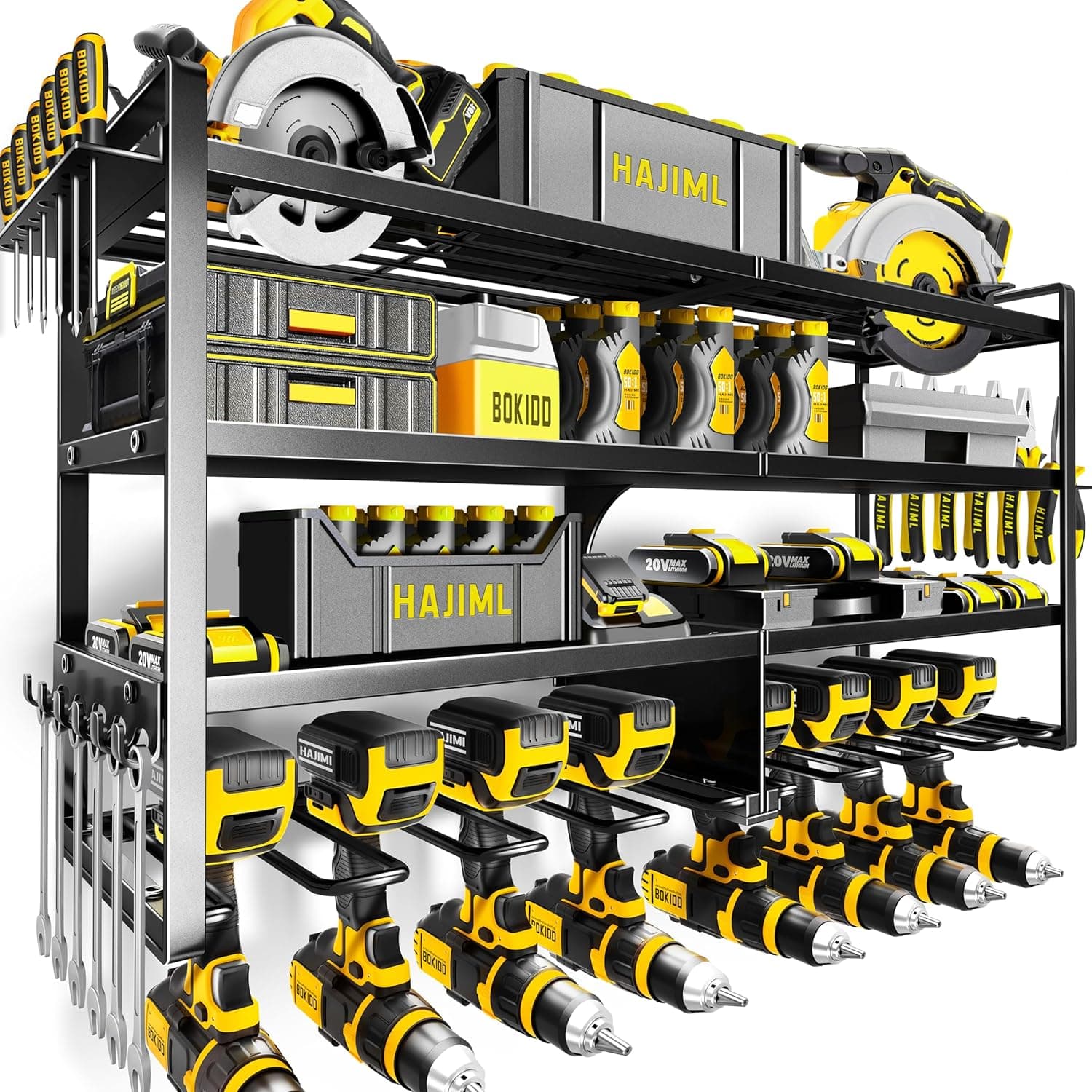 Power Tool Organizer Wall Mount,4 Layers Heavy Duty Storage Rack with 8 Drill Holder, Easy Installation, Tool Organizer Wall Mount for Garage Workshop and Home Organization.