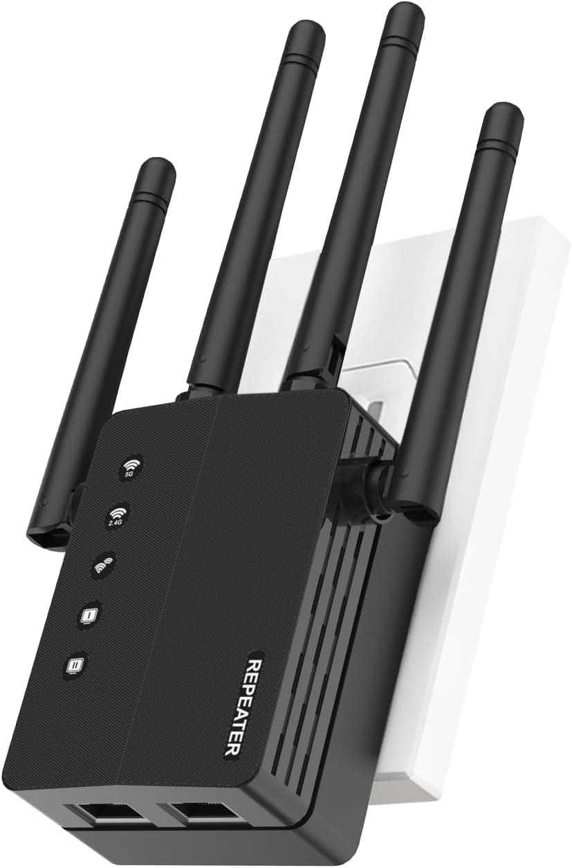 WiFi Extender, 1200Mbps Dual Band 2.4/5GHz WiFi Extender Signal Booster – 12880 Sq Ft Coverage, Easy Setup, Supports 105 Devices, 1-Tap Setup & Ethernet Port