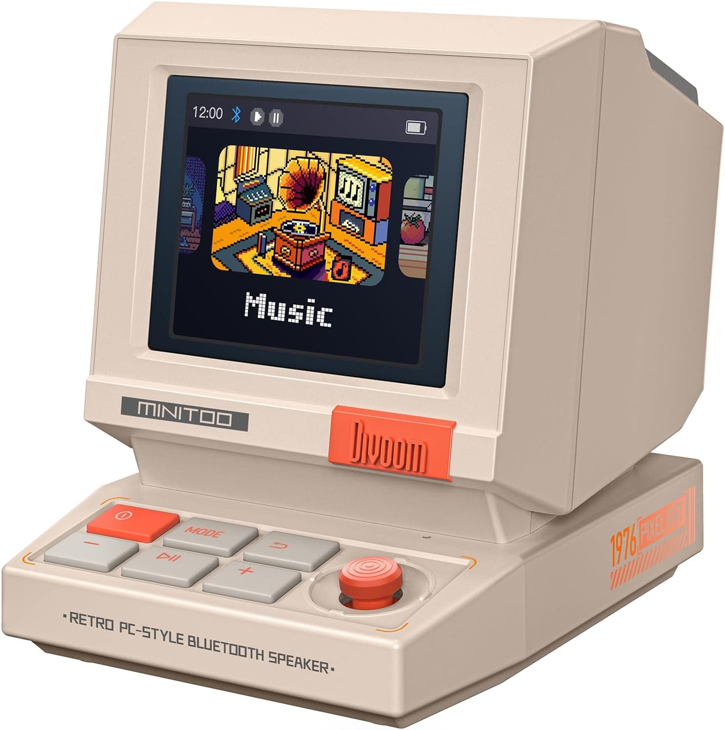 Divoom MiniToo Retro Bluetooth Speaker with Pixel Display, App-Controlled Clock & Alarm, White Noise, Compact Desk Speaker for Travel & Gifts