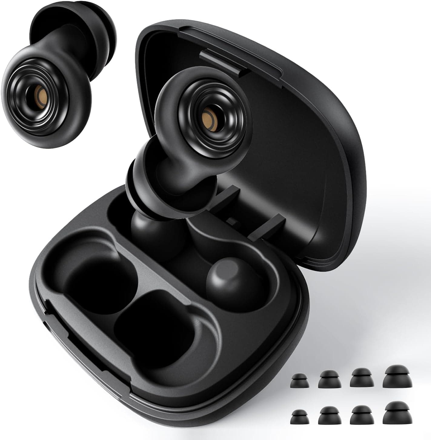 Ear Plugs for Sleeping 45dB Reusable Noise Cancelling Ear Plugs with 8 Eartips and Travel Case for Concerts, Snoring, Travel, Study Loops Loop Earplugs(Black)
