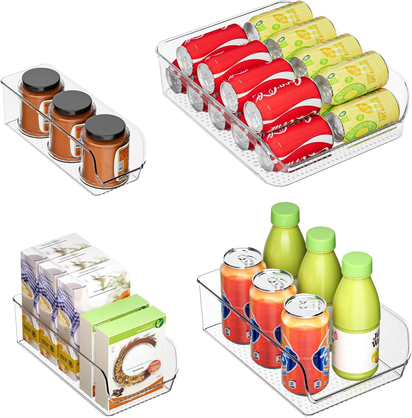 Ettori Set of 4 Clear Storage Bins for Fridge & Cabinet Organization, BPA-Free Plastic Food Organizers to Instantly Declutter Your Kitchen