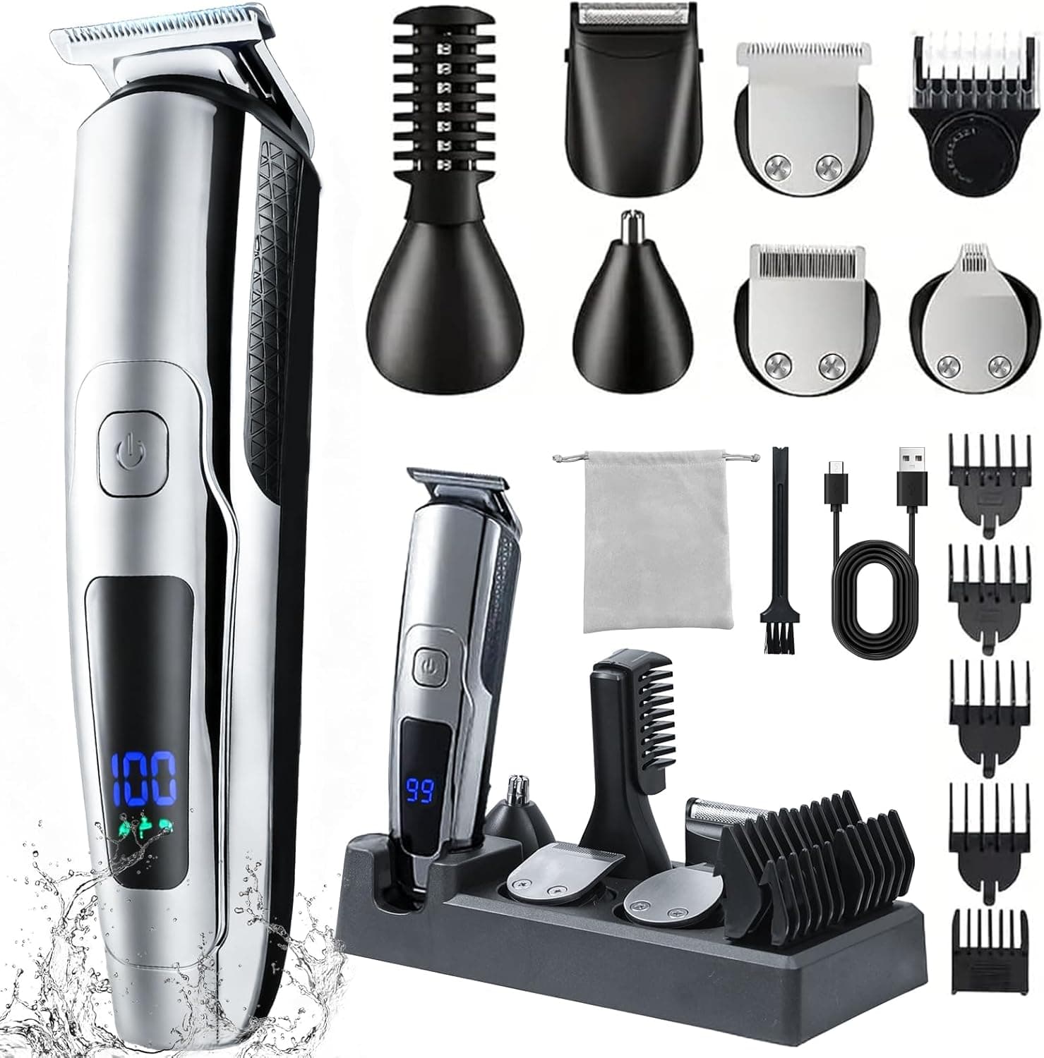 Beard Trimmer for Men, 20 Length Settings, 14-in-1 Cordless Grooming Kit, Waterproof Electric Razor for Men, Hair Trimmer, Nose Hair Trimmer, Cordless Hair Clippers with Travel Bag