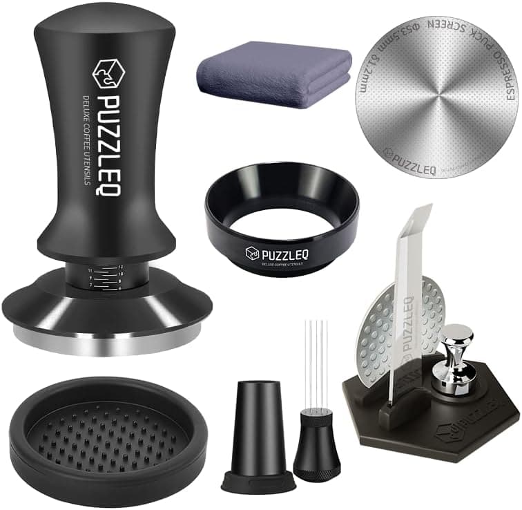 54mm Espresso Accessories Kit, Spring Loaded Calibrated Tamper,mat，WDT Tool，Dosing Funnel，Puck Screen kit，Basket Removal Tool ，Cleaning ClothSet,Fits 54mm Breville Espresso Coffee Machines (54MM)