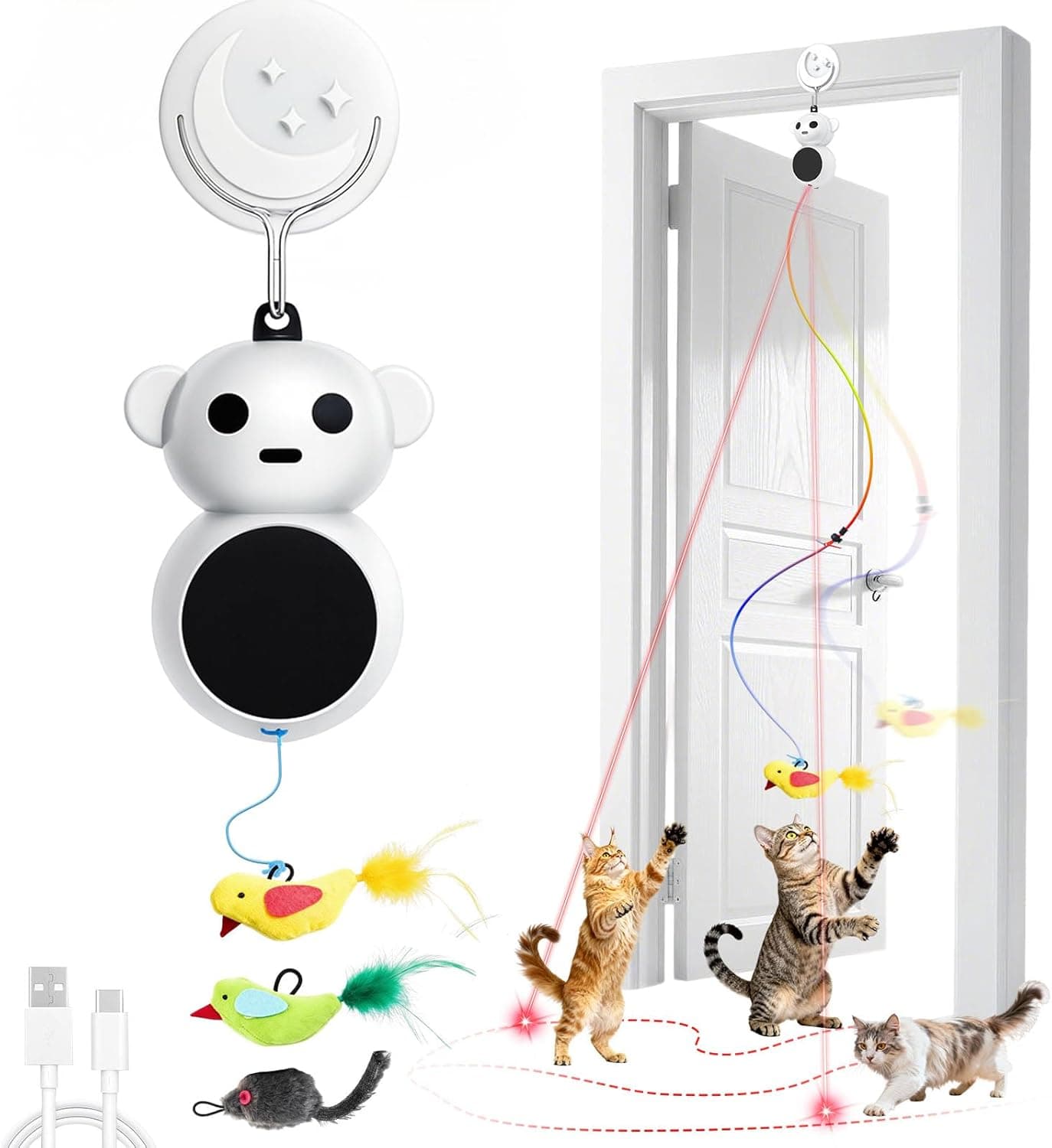 Interactive Cat Toys for Indoor Cats: 2 in 1 Laser Pointer Cat Toy with Automatic Flying Bird & Mouse Wand, Smart Motion Mode Adjustable Speed, USB Rechargeable Safe for Bored Kittens and Adult Cats