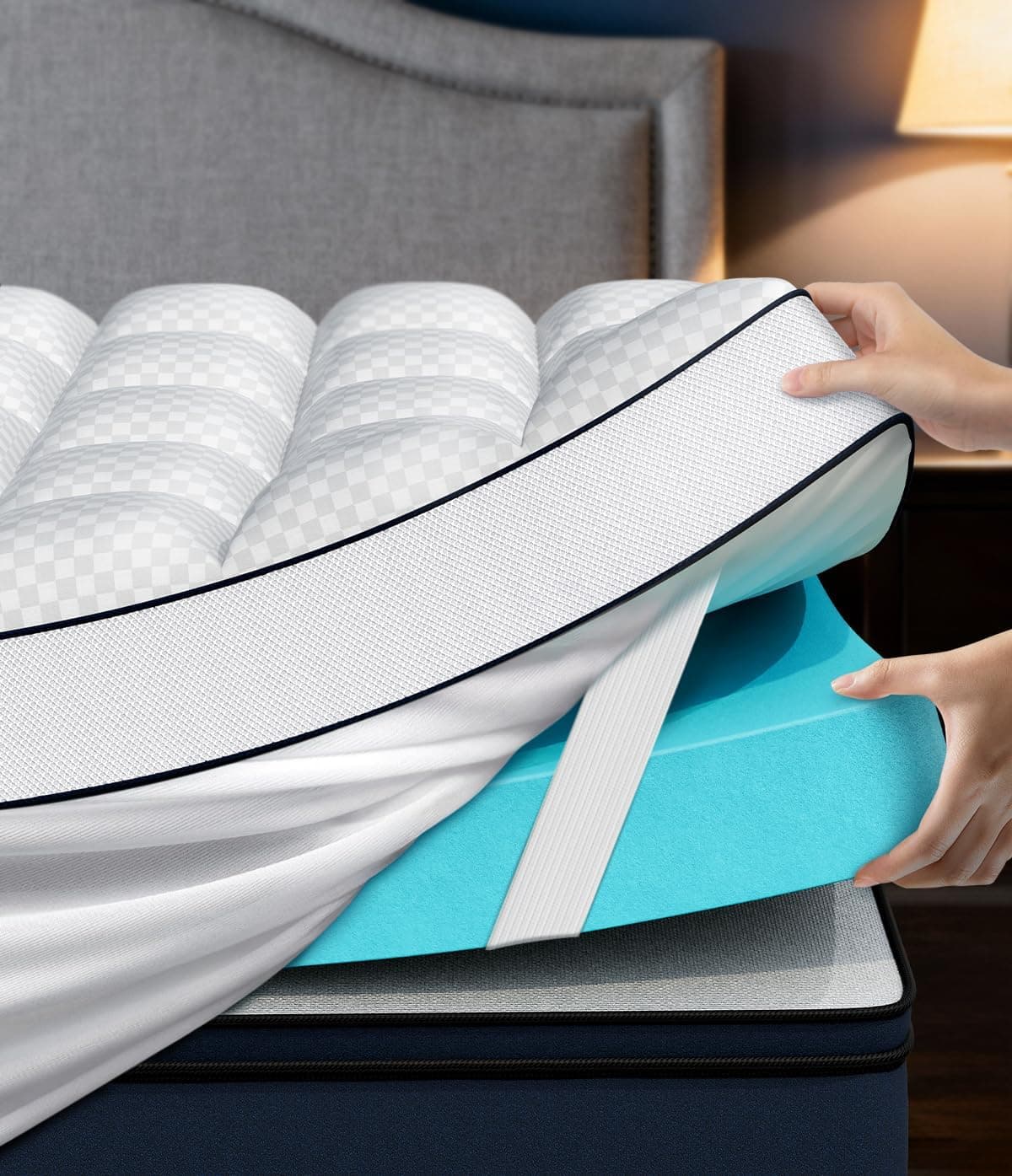 Dual Layer 4 Inch Memory Foam Mattress Topper Queen Size, 2" Cooling Gel Memory Foam & 2" Pillow Top Bed Topper, CertiPUR-US Mattress Cover for Pressure Relief, 21" Deep Pocket, White