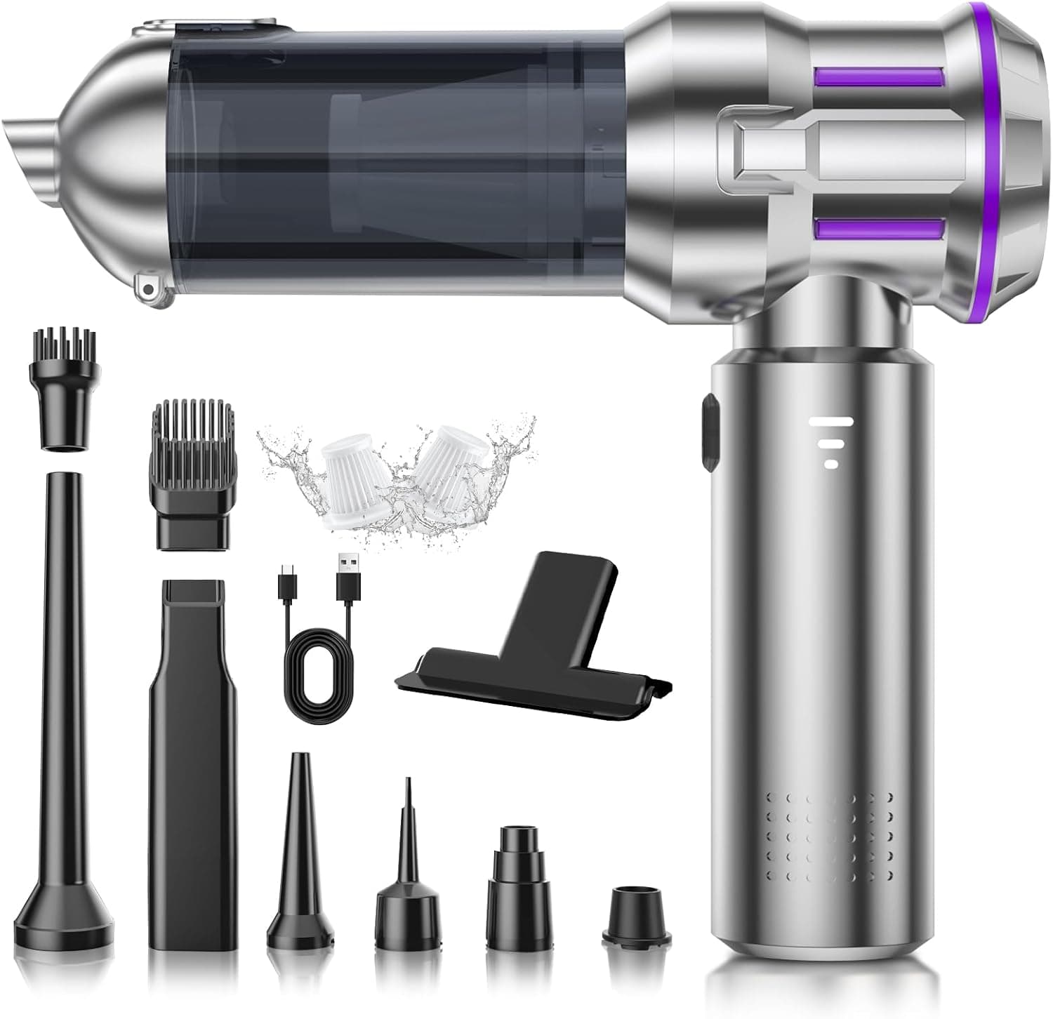 Handheld Vacuum Cordless, 28000Pa 4 in 1 Car Vacuum Portable Cordless, One-Touch Dust Removal, 3-Speed Brushless Motor Mini Vacuum, Ideal for Home, Car, Office, and Pet Hair Cleanup, Silver