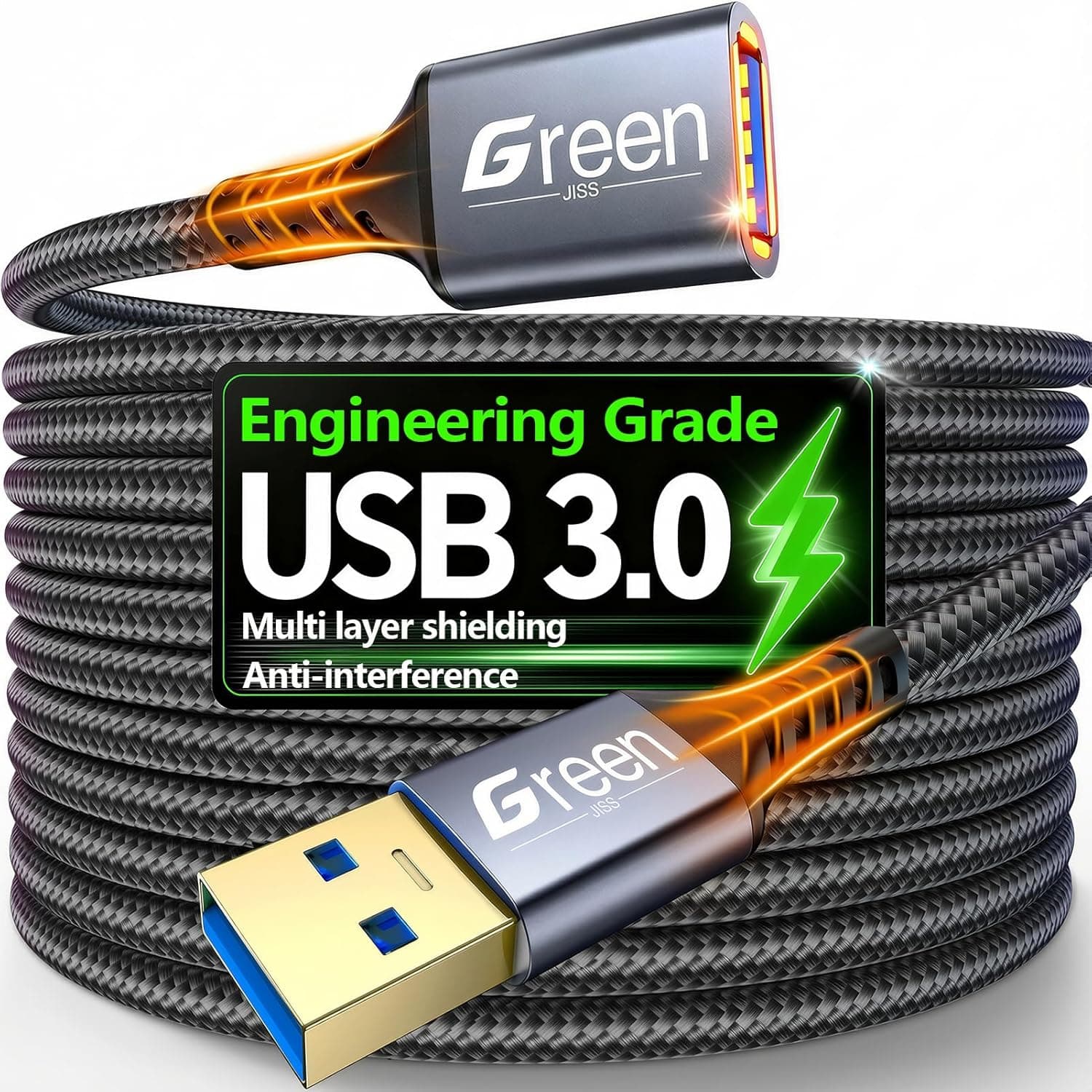 Upgrade USB Extension Cable, 3.3FT 6.6FT 10FT 12.9FT 16FT Ultra-High-Speed USB 3.0 Extension Cable 5Gbps Data Transfer Gold-Plated USB Extension Cord Type A Male to Female Military Grade Braided 6.6FT