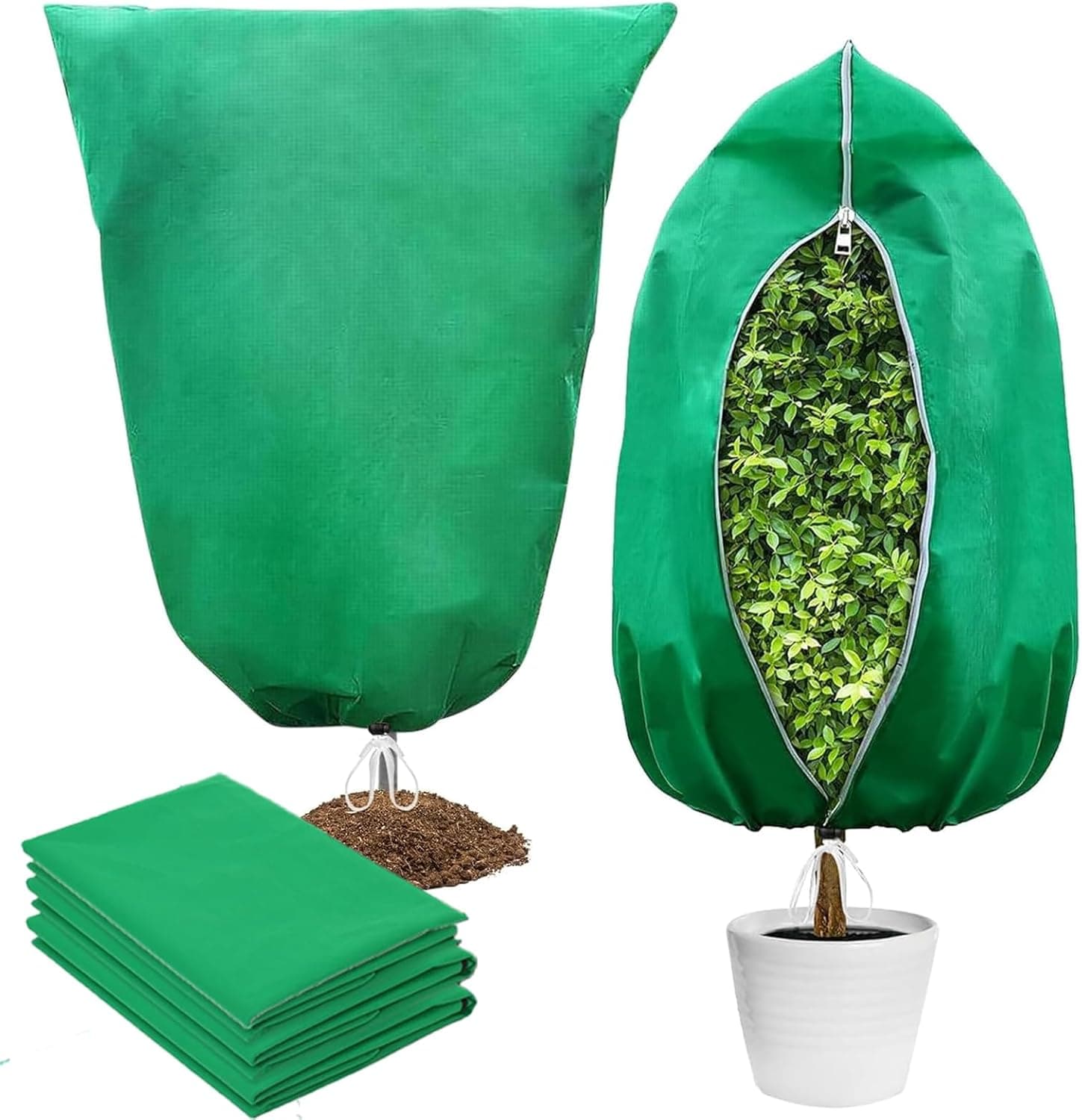 Plant Covers Freeze Protection, 4 Pack Frost Covers with Zipper Drawstring (23.6" x 31.5") Plant Protection Cover Bags for Outdoor Winter Frost Cold (Green) (23.6" W x 31.5" H(4 PCS), Green)