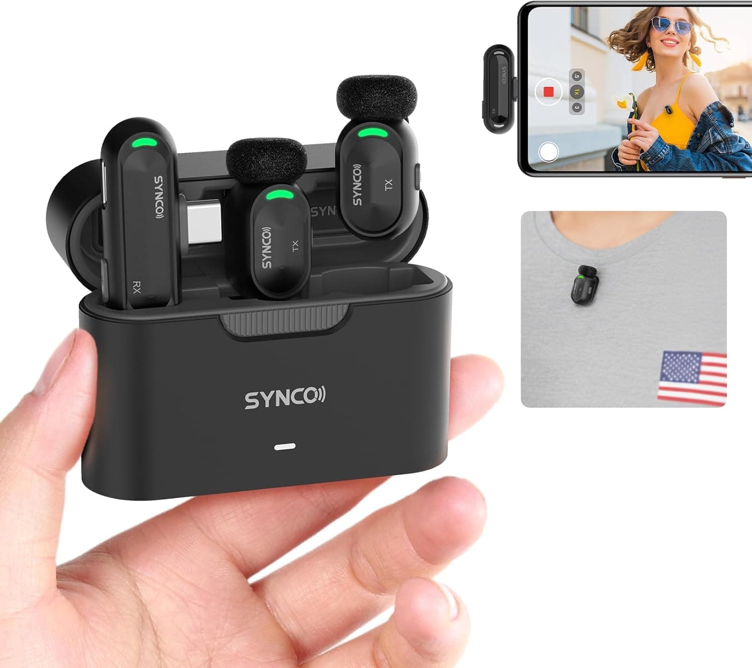 SYNCO Mini Wireless Microphone with AI Noise Cancellation for iPhone/Android, Plug-and-Play Magnetic Lavalier Mic with USB-C, 328 ft Range, 12H Battery for Video Recording & Vlogging