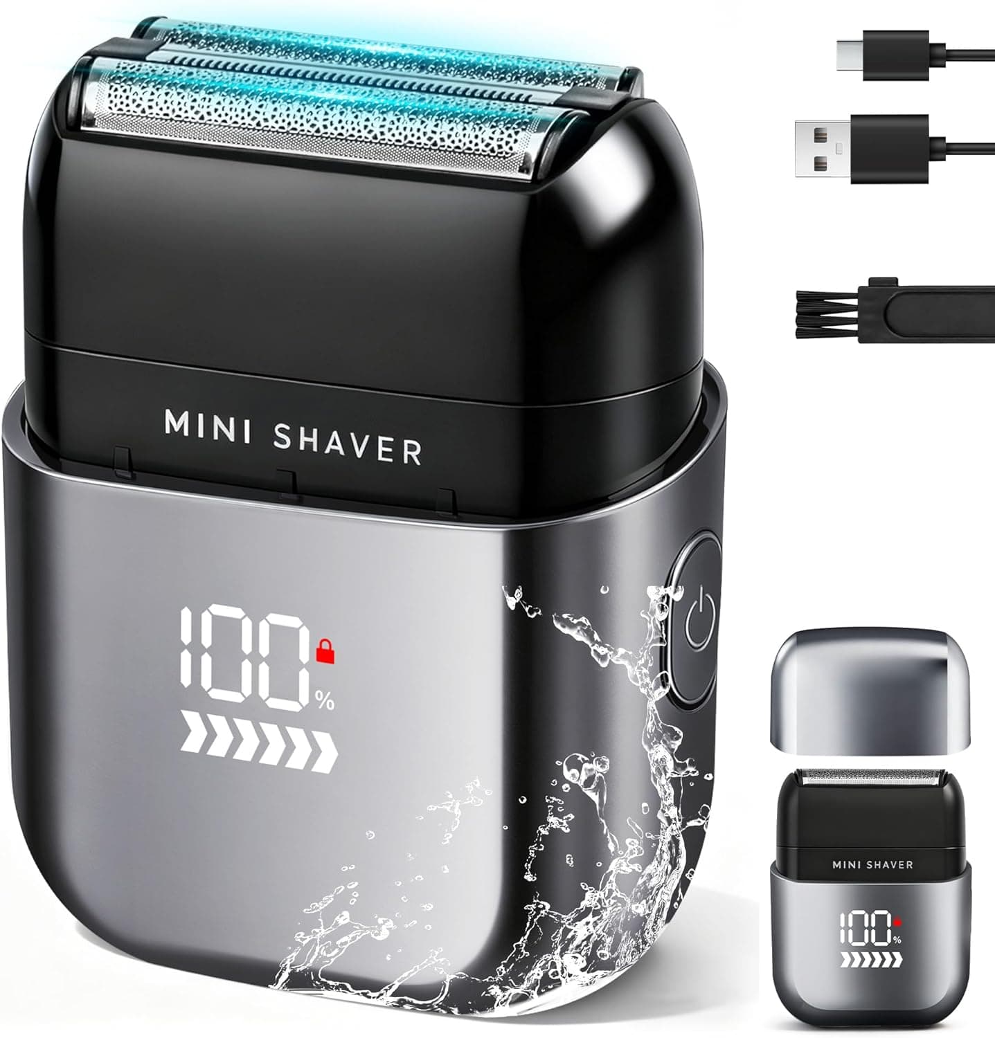 Foil Shavers for Men, Electric Shavers for Men Face, Pocket Shaver USB Mini Shavers for Men, Electric Foil Shavers with Type C Rechargeable and LED Display, IPX7 Waterproof for Travel & Home