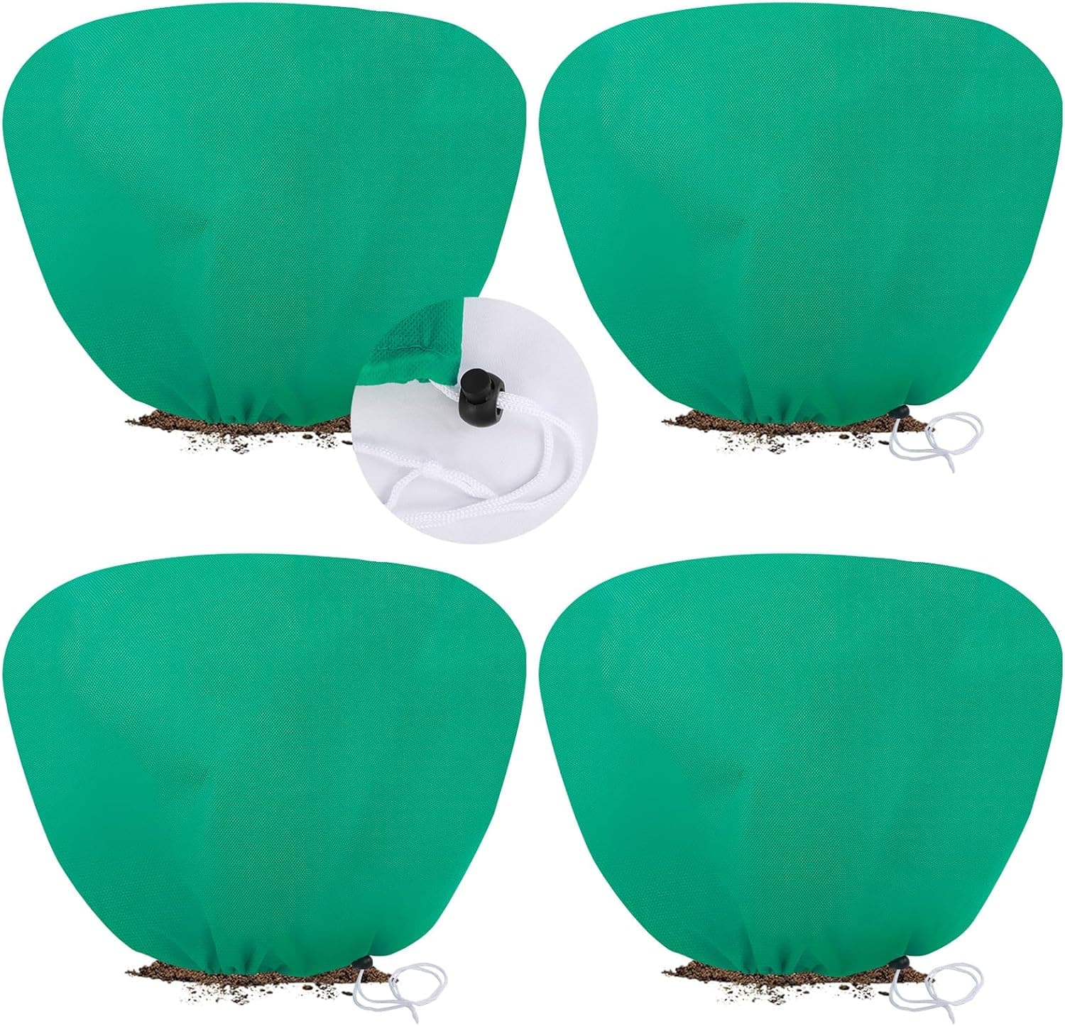 ANGAR 4 Pack Plant Covers Freeze Protection for Winter, 2.2oz/yd² (39.4" X 39.4") Shrub Plant Protection Bags with Drawstring, Plant Frost Protection Covers for Outdoor Garden Rose Bush Plants, Green