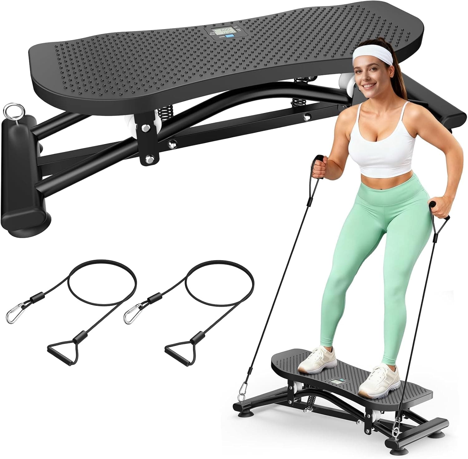 Balance Board with Resistance Bands, 300LBS Portable Ski Balancing Machine Exercise Equipment Featuring LCD Monitor for Cardio, Quiet Home Ski Simulator Trainer for Full Body Workout