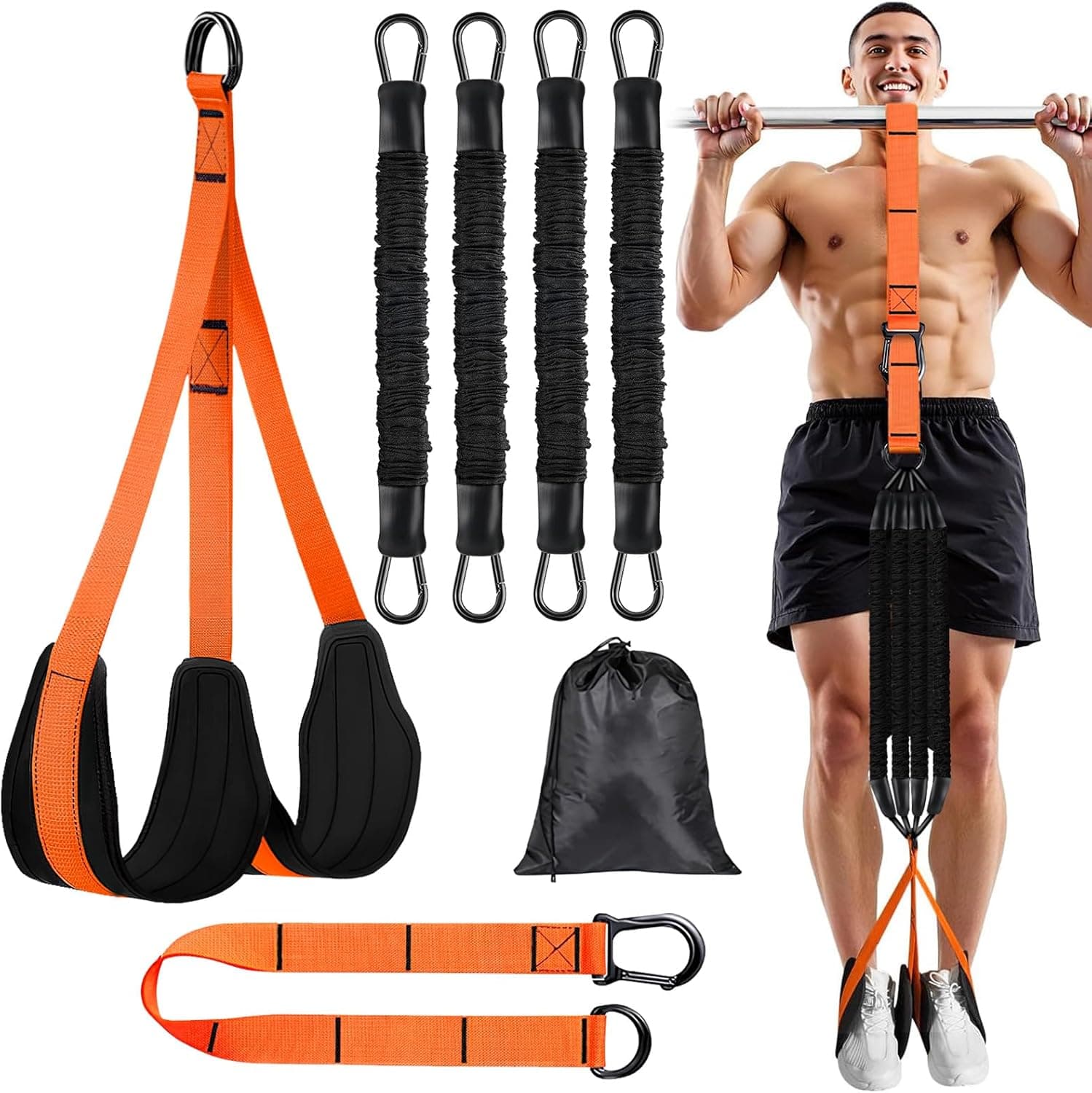 Pull Up Assistance Bands 65-260lbs, 4 Heavy Duty Pull Up Resistance Bands with Fabric Feet/Knee Rest for Pull Up Bar, Body Strength Training, Home Gym Fitness