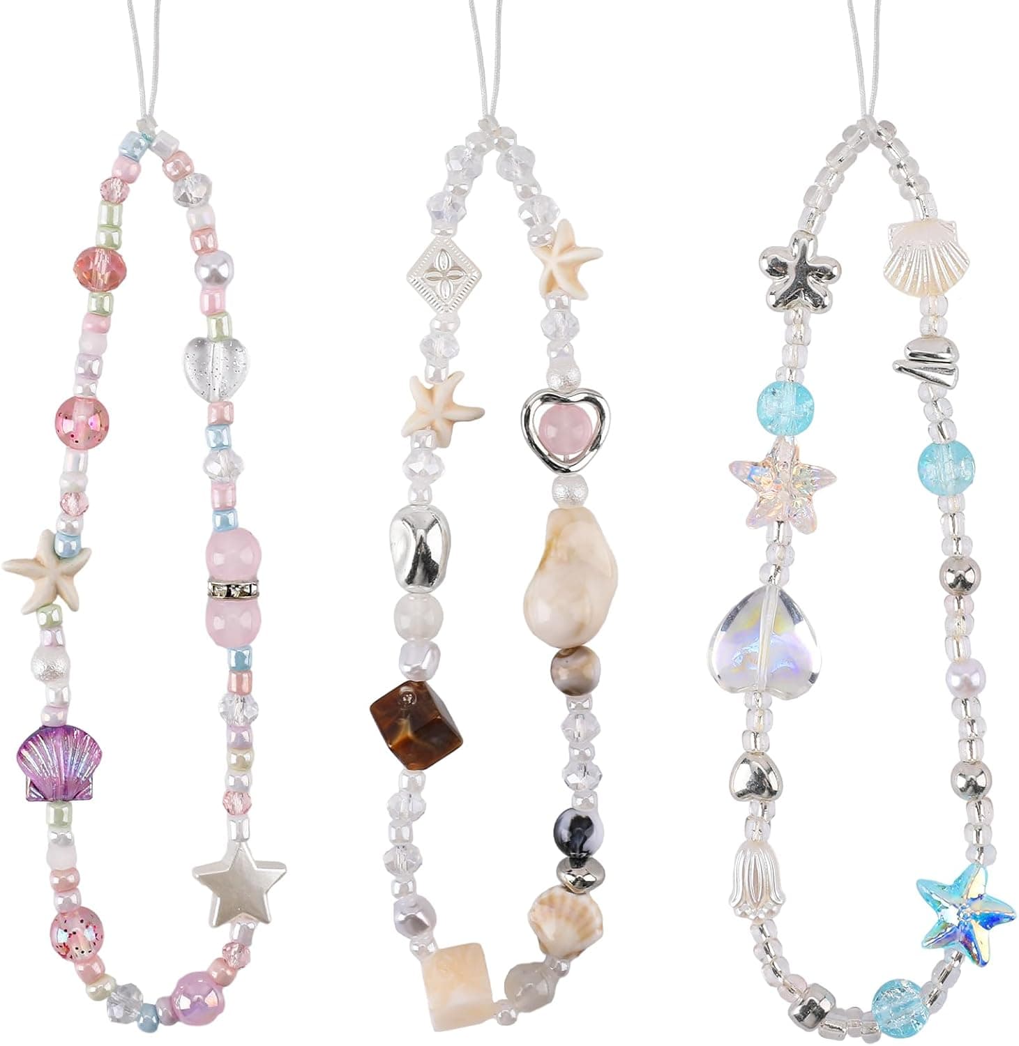 BESARME 3 PCS Beaded Phone Charm Wrist Strap Lanyard Cute Camera Wrist Straps Bead Phone Bracelet Strap Keychain for Women