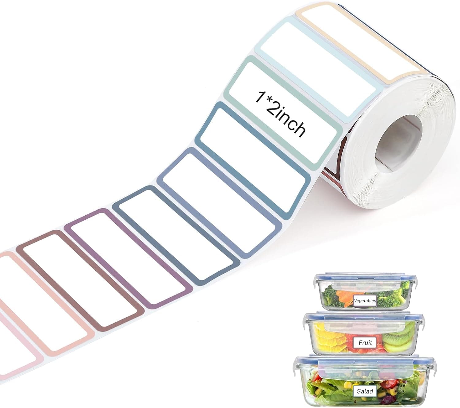 1000Pcs Removable Labels 1 x 2 Inch, Colored Food Labels Stickers Waterproof Oil Freezer Labels for Food Containers, Classroom, Storage (10 Colors)