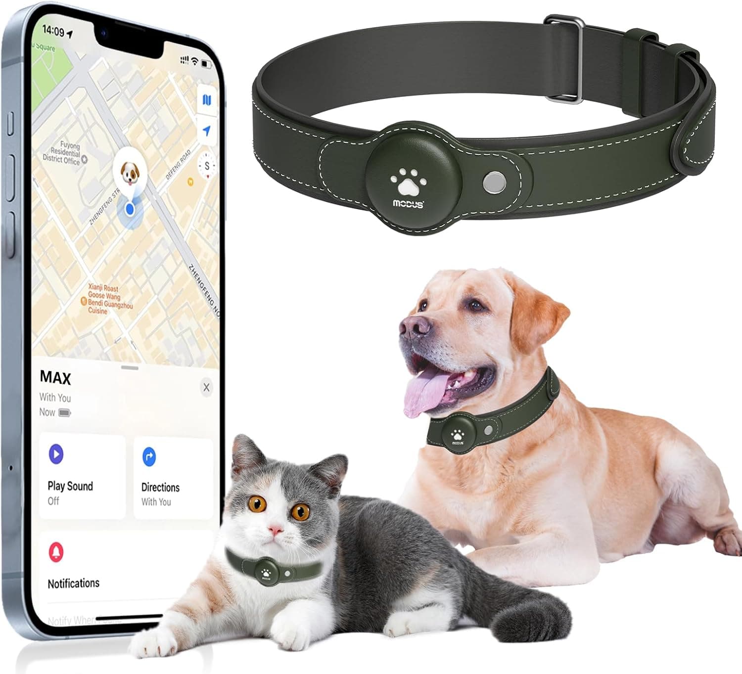 GPS Tracker for Dogs&Cats, 2 in 1 Pet Tracking Smart Collar (Only iOS), No Monthly Fee GPS Tracker Dog Collar, Real-time Location Comfortable PU Tracker for Small, Medium Large Dogs(Locator Included)