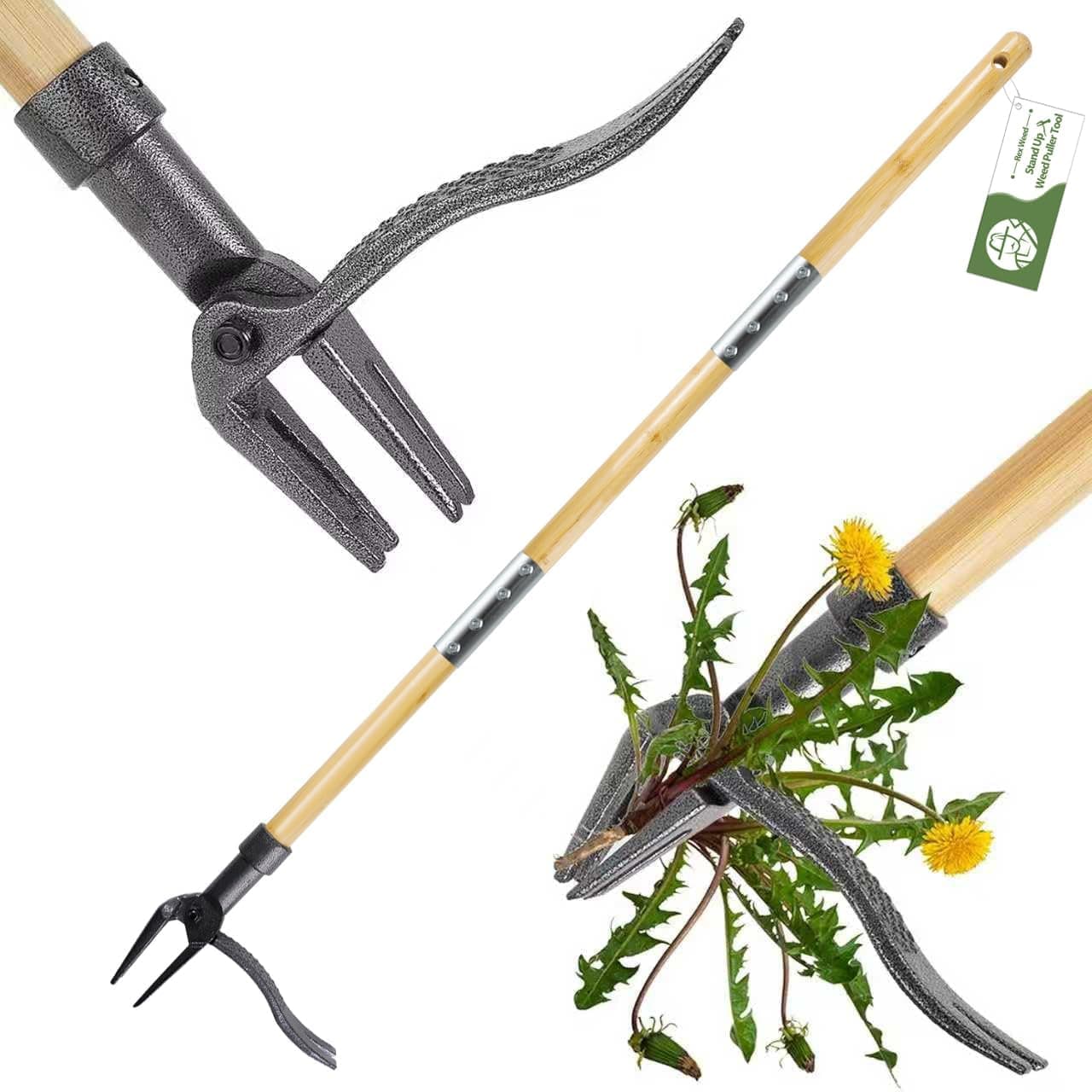 Weed Puller Tool, Stand Up Heavy Duty Root Removal Tool with 4-Claw Head & Long Handle, Garden Hand Weeding Tool - Easily Remove Weeds Without Bending, Pulling,or Kneeling