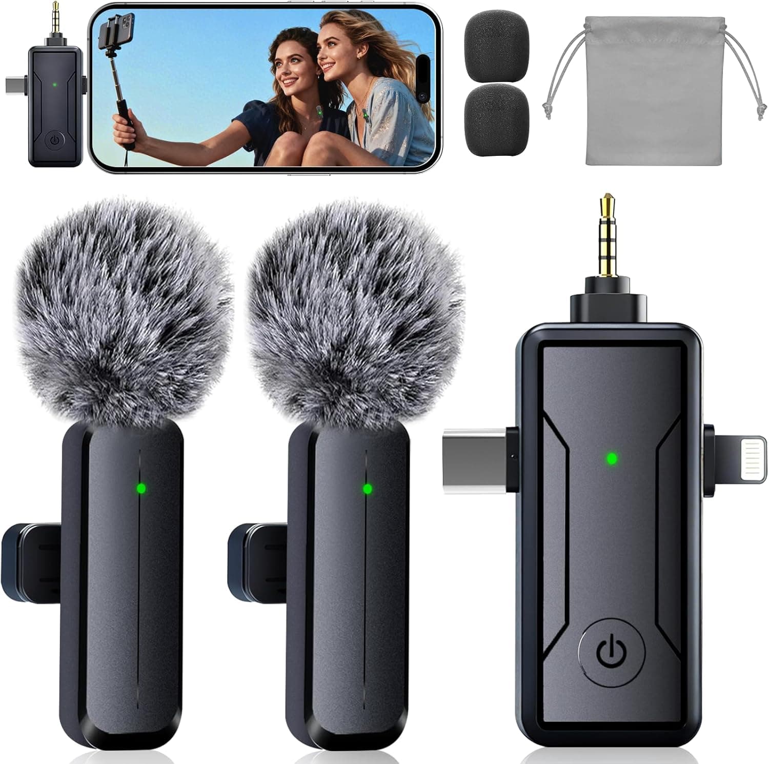 Wireless Mini Lavalier Microphone for iPhone - 3 in 1 Bluetooth Microphone with Noise Reduction, Plug & Play Lapel Mic for iPad Android, 360°Clip Mic for Video Recording Vlog YouTube TikTok Podcast