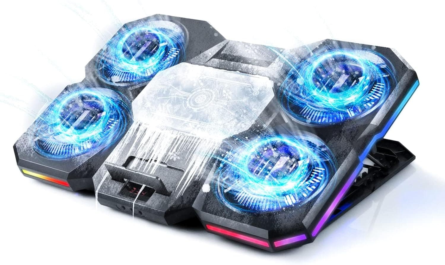 Upgraded Laptop Cooling Pad with Thermoelectric Cooler and 4 Fans, Powerful Laptop Cooler, Independent Control, Multi-Gear Adjustment, RGB, 14-21 Inch Laptop Stand (Laptop Cooling Pad)