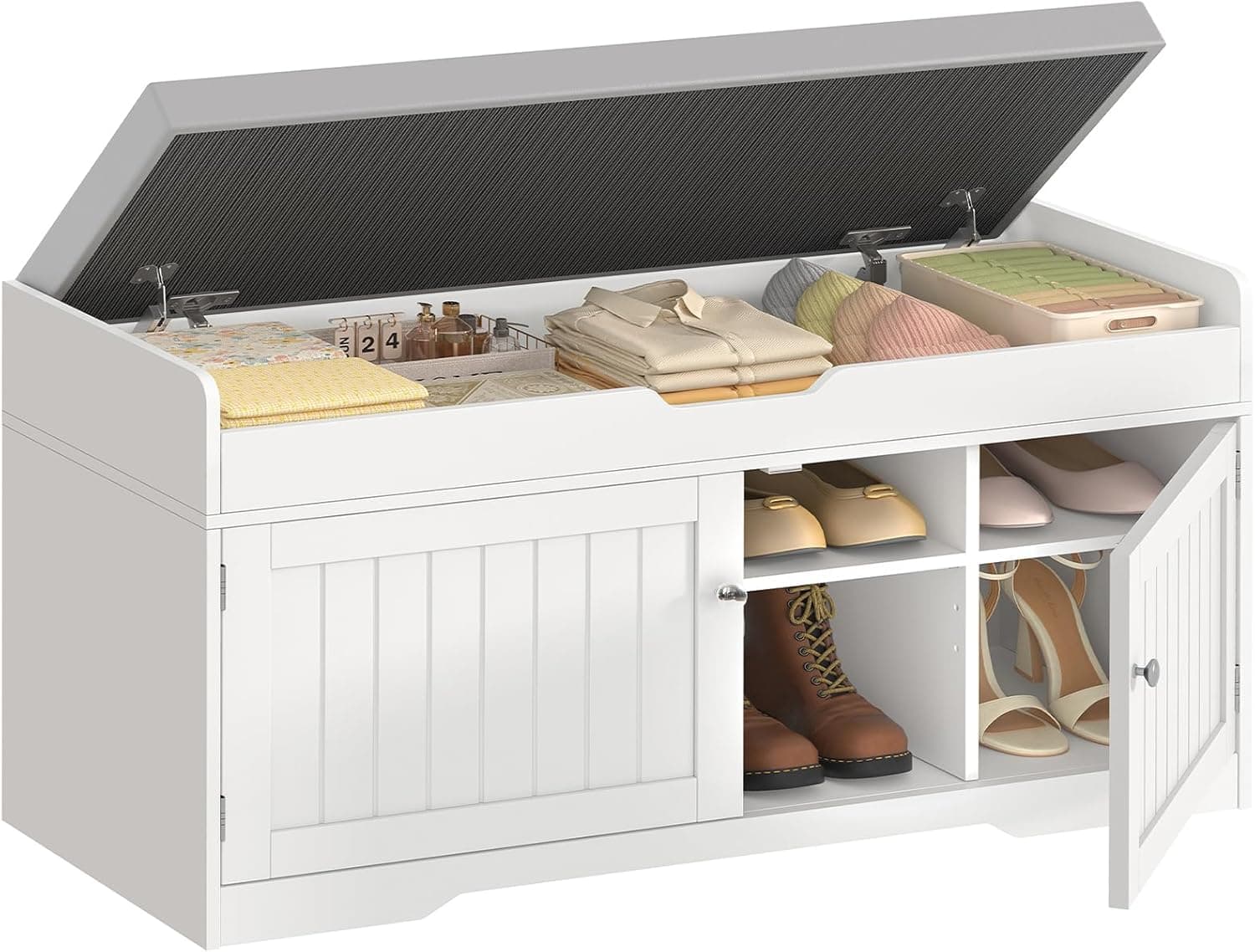 TEENFON 2-Tier Storage Bench, Shoe Bench with Adjustable Shelf & Lift Top Storage, Entryway Bench with Cushioned Seat,13.7"D x 36.2"W x 19.6"H, Shoe Organizer for Entryway, Living Room, Bedroom, White