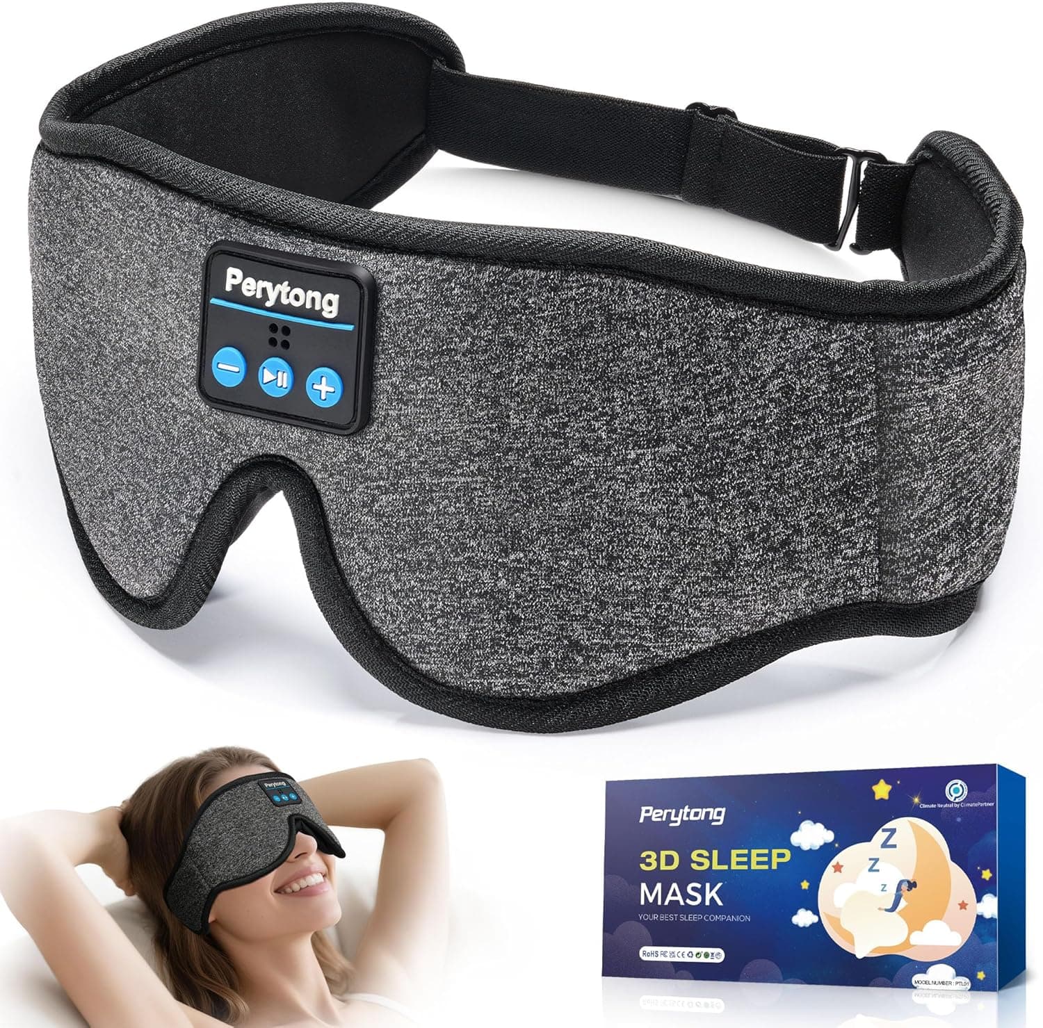 Sleep Mask with Bluetooth 5.4 Headphones, 3D Contoured Sleep Eye Mask with Ultra-Thin HD Stereo Speakers for Side Sleepers, Adjustable Blackout & Noise Canceling for Men Women Deeper Sleep