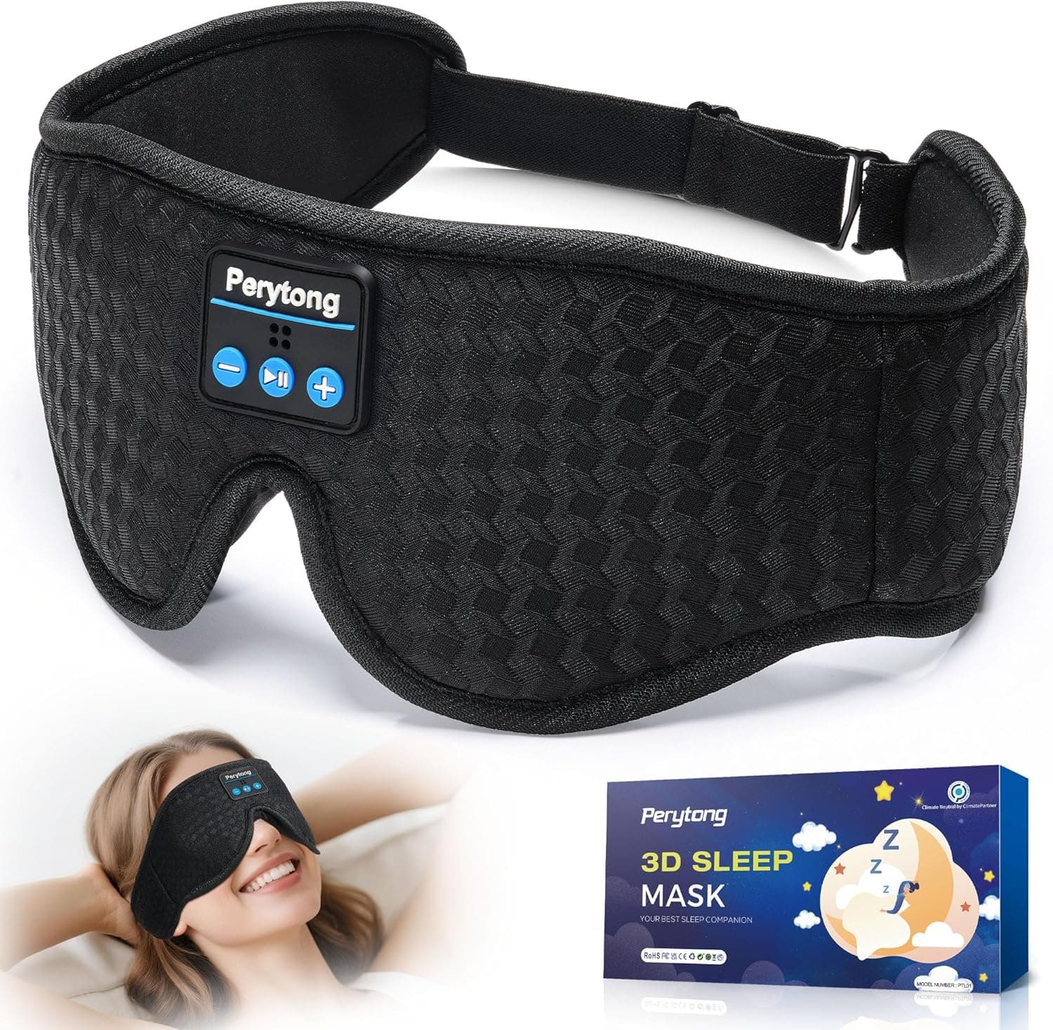 Sleep Mask with Bluetooth 5.4 Headphones, Wireless Music Sleep Eye Mask for Side Sleepers, 3D Contoured Comfort & Built-in HD Stereo Earphones, Noise Canceling & Blackout for Travel (Carbon Black)