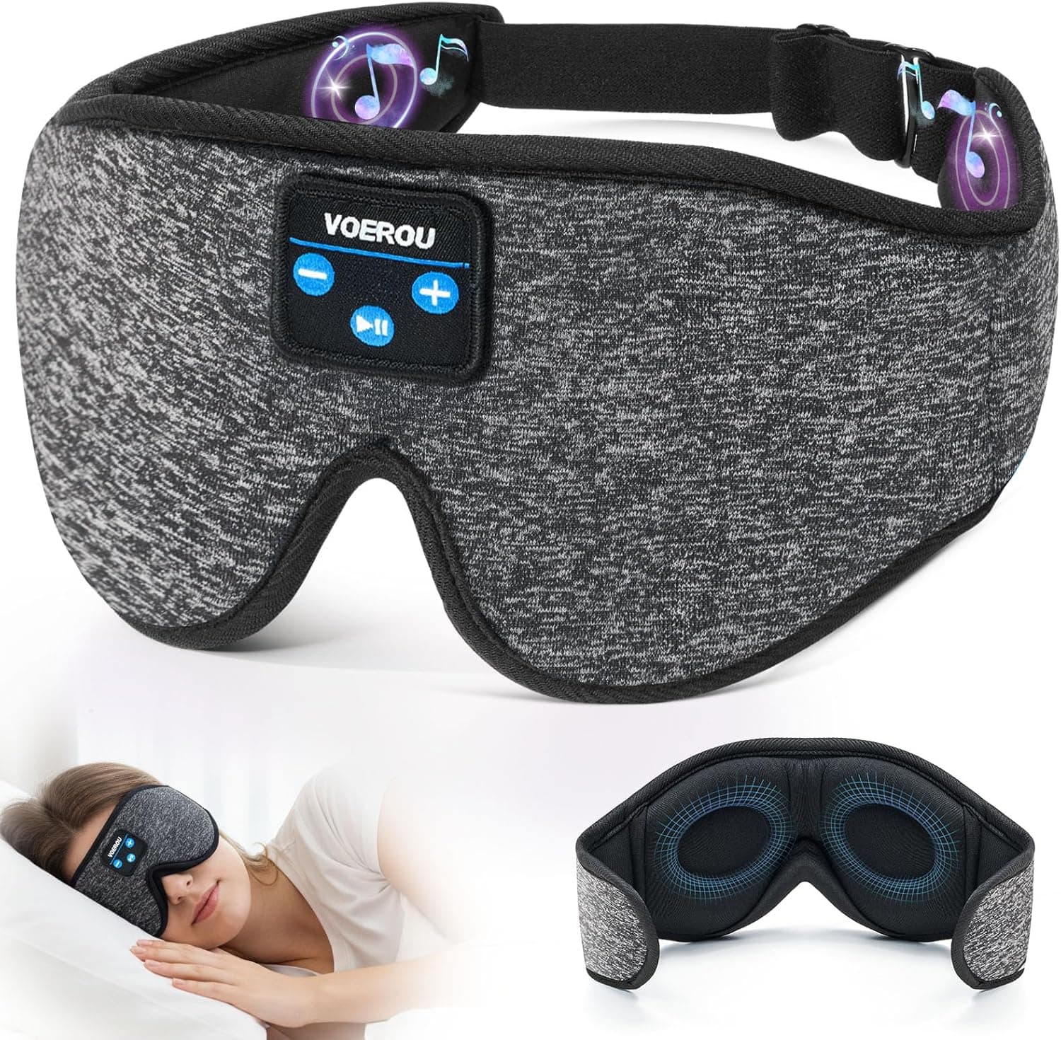 Voerou Sleep Headphones Sleep Mask Bluetooth 5.4 Earphones, Sleeping Headphones Eye Masks for Men Women, 100% Black Out Eye Covers for Sleeping, Relaxation Christmas Tech Gifts for Teen Boys Mom Dad