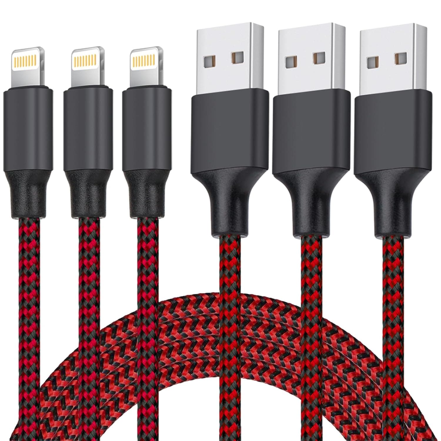 TAKAGI for iPhone Charger, [MFi Certified] Lightning Cable 3PACK 6FT Nylon Braided USB Charging Cable High Speed Transfer Cord Compatible with iPhone 14/13/12/11 Pro Max/XS MAX/XR/XS/X/8/iPad(Red)