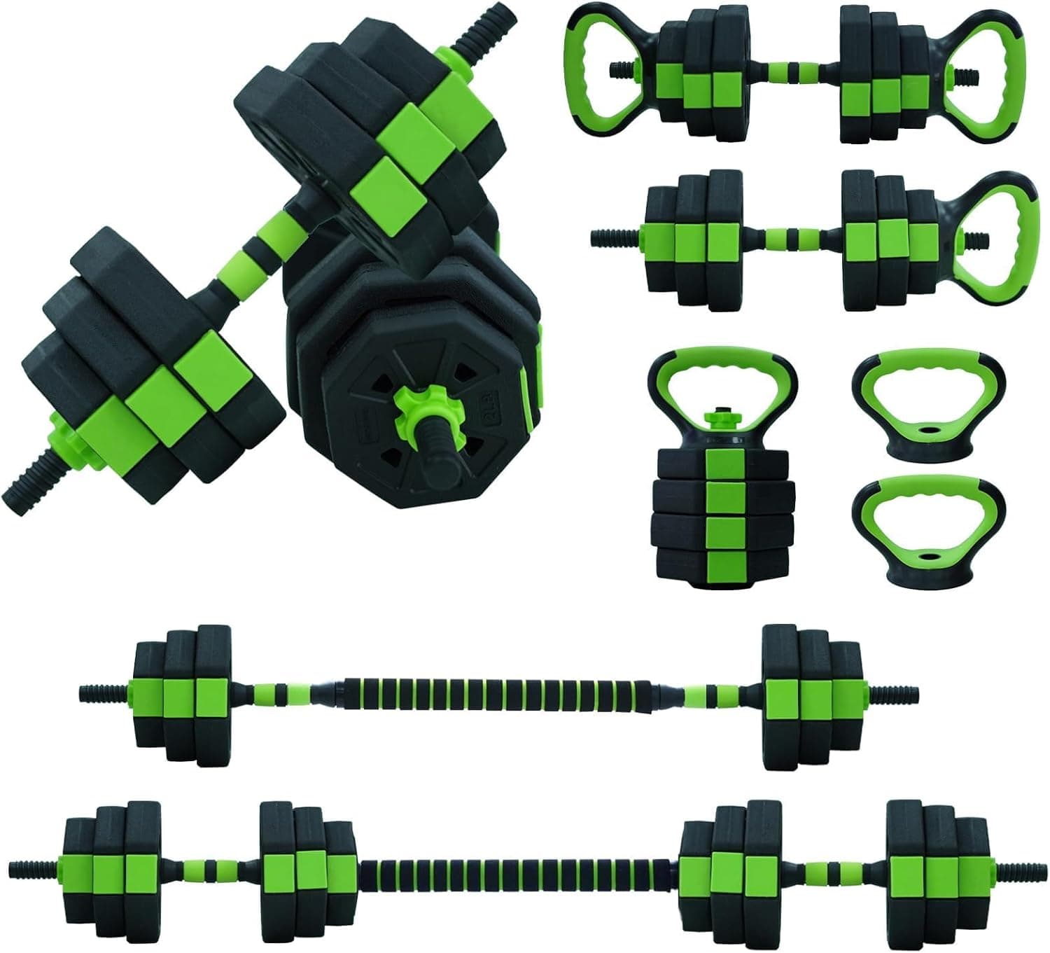 4-In-1 Adjustable Dumbbell Set - Dumbbell/Barbell/Kettlebell/Push Up Stand for Home Gym
