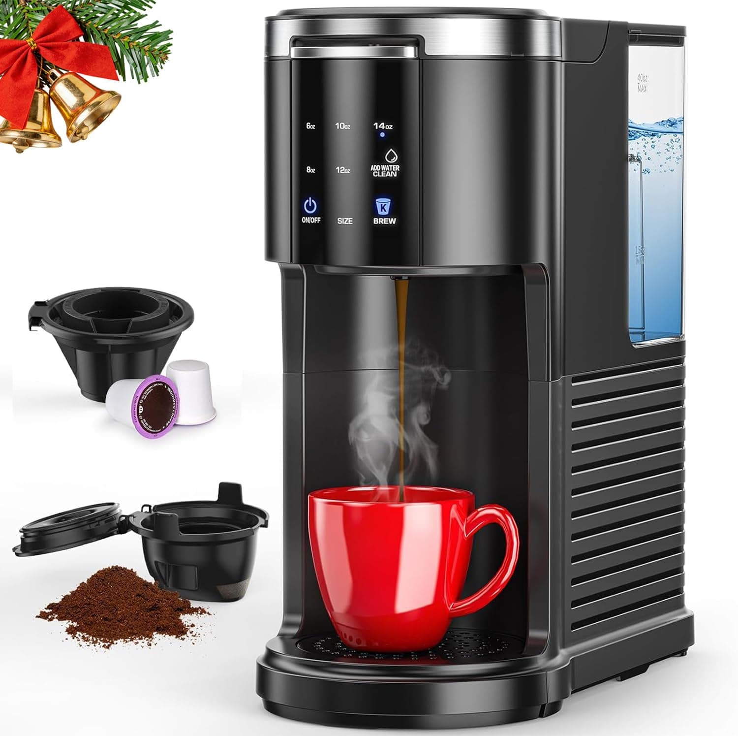 COWSAR Commercial Single Serve Coffee Maker, K Cup Coffee Brewer for Capsule and Ground Coffee, Capsule Coffee Machine with 40 Oz Water Tank, Instant-Heat, 5 Brew Sizes Up To 14 Oz, Black