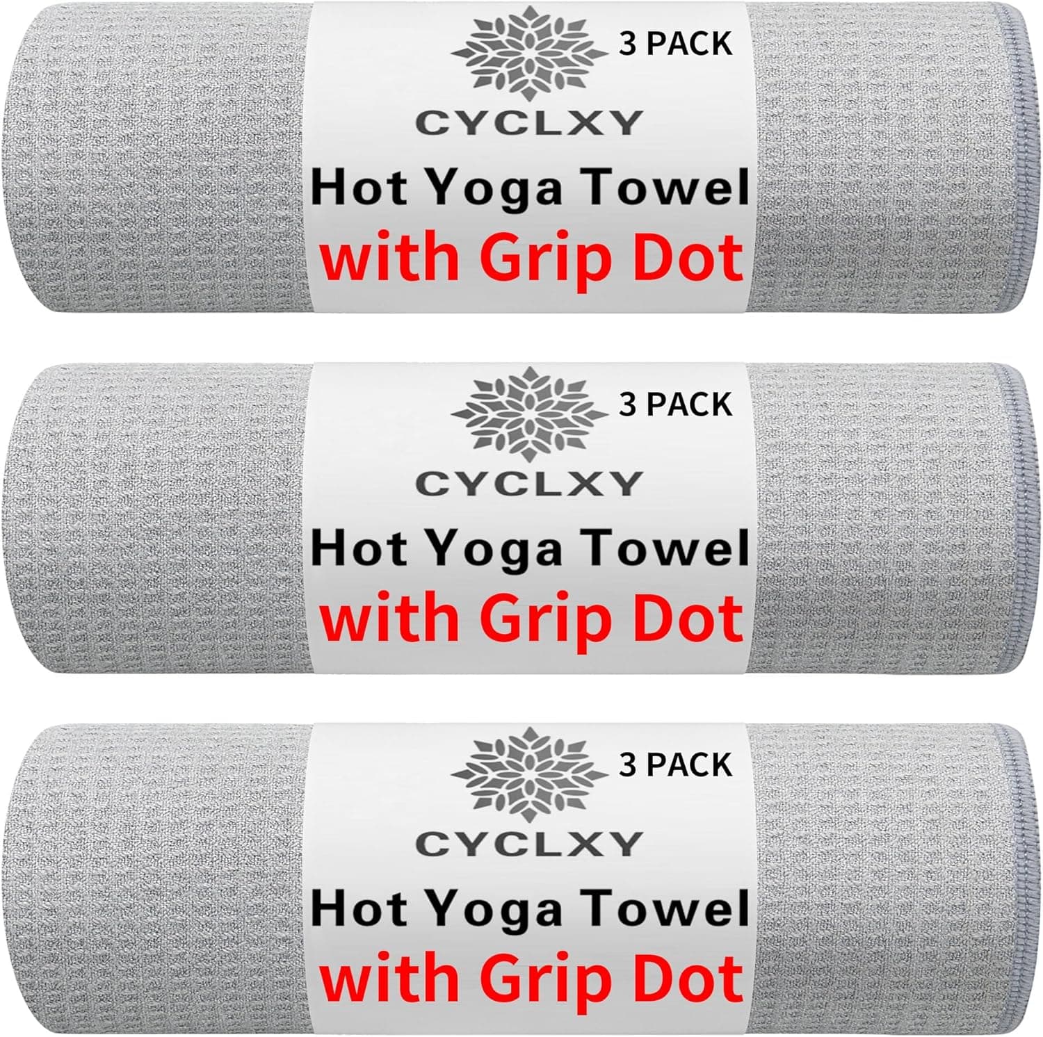 3 Pack Yoga Mat Towels with Grip Dot, Hot Yoga Towel Non Slip Yoga Mat Towel Non-Slip Sweat Absorbent Anti-Slip Yoga Towel for Bikram,Pilates
