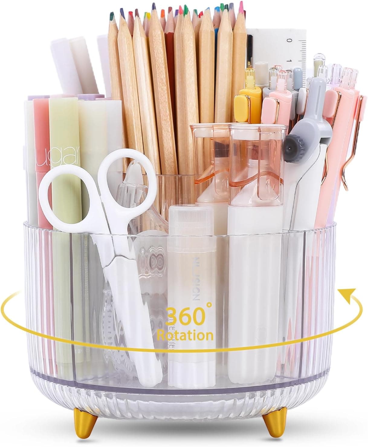 SKYDUE Rotating Pencil Pen Holder, Pen Organizer with 5 Slots - Aesthetic Desk Organizer and Accessories for School, Home, Office Supplies