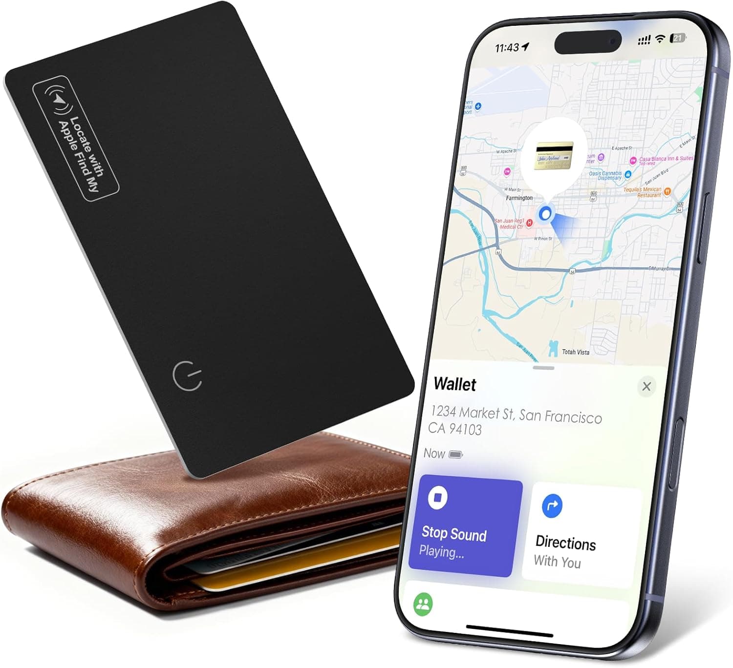 Wallet Tracker Card Air-Tag - Work with Apple Find My (iOS only), 0.07in Slim Tracking Card, IP68 Waterproof Bluetooth Tracker Finder, Apple MFi Certified, Item Locator for Luggage, Passports, Purse