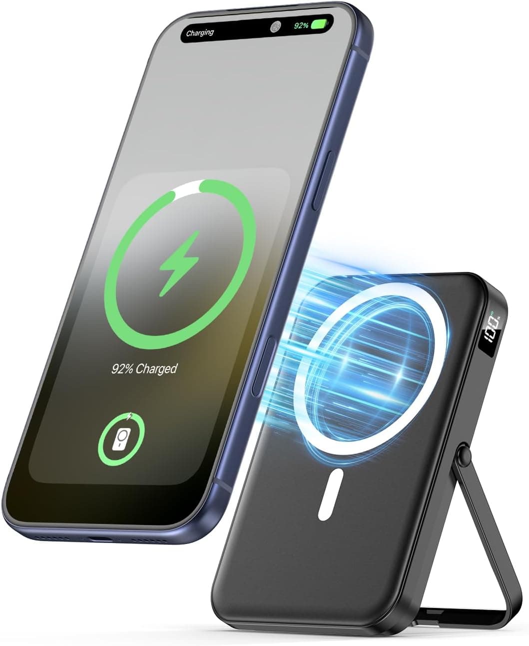 Portable Charger for Magsafe Battery Pack,10000mAh Power Bank with Foldable Stand,Travel Essential PD 22.5W Fast Charge,Magnetic Charge Wireless Charger for iPhone 17/16/15/14/13/12 Series–Black