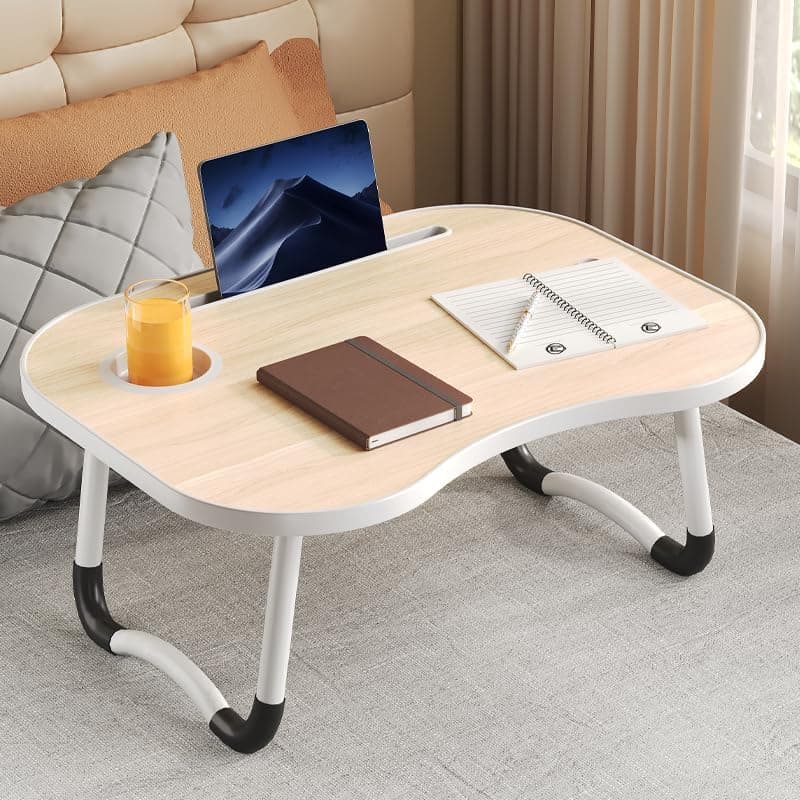 Bedside Folding Table, with Cup Holder, Suitable for Daily Office Work with laptops, for Working on The Bed, Drawing, Painting, and Simple Dining, etc. (Basic Walnut WE)