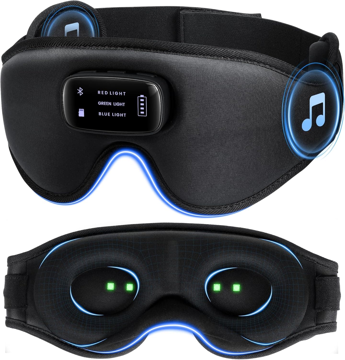 LC-dolida Pro Bluetooth Sleep Mask with White Noise & 3 Lights, Sleep Headphones with Upgrade Chip & Hi-Fi Sound, 3D Zero-Pressure Design for Side Sleepers, Total Blackout Soft Sleep Eye Mask, Black