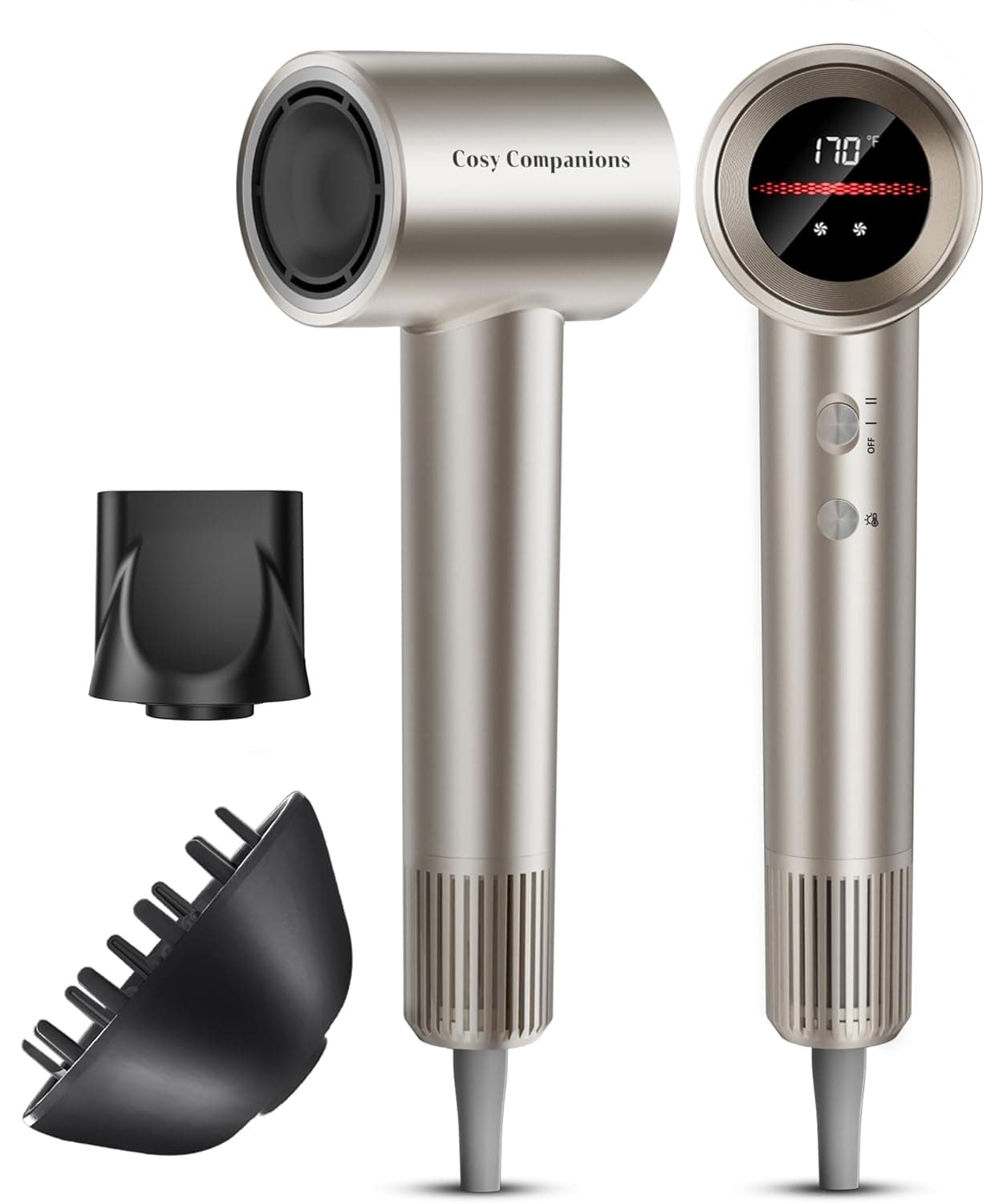 Hair Dryer, 150000RPM High-Speed Hairdryer for Fast Drying, Low Noise, HD Display, 5 Temps & 2 Speeds, 500 Million Negative Ionic Blow Dryer, Gold