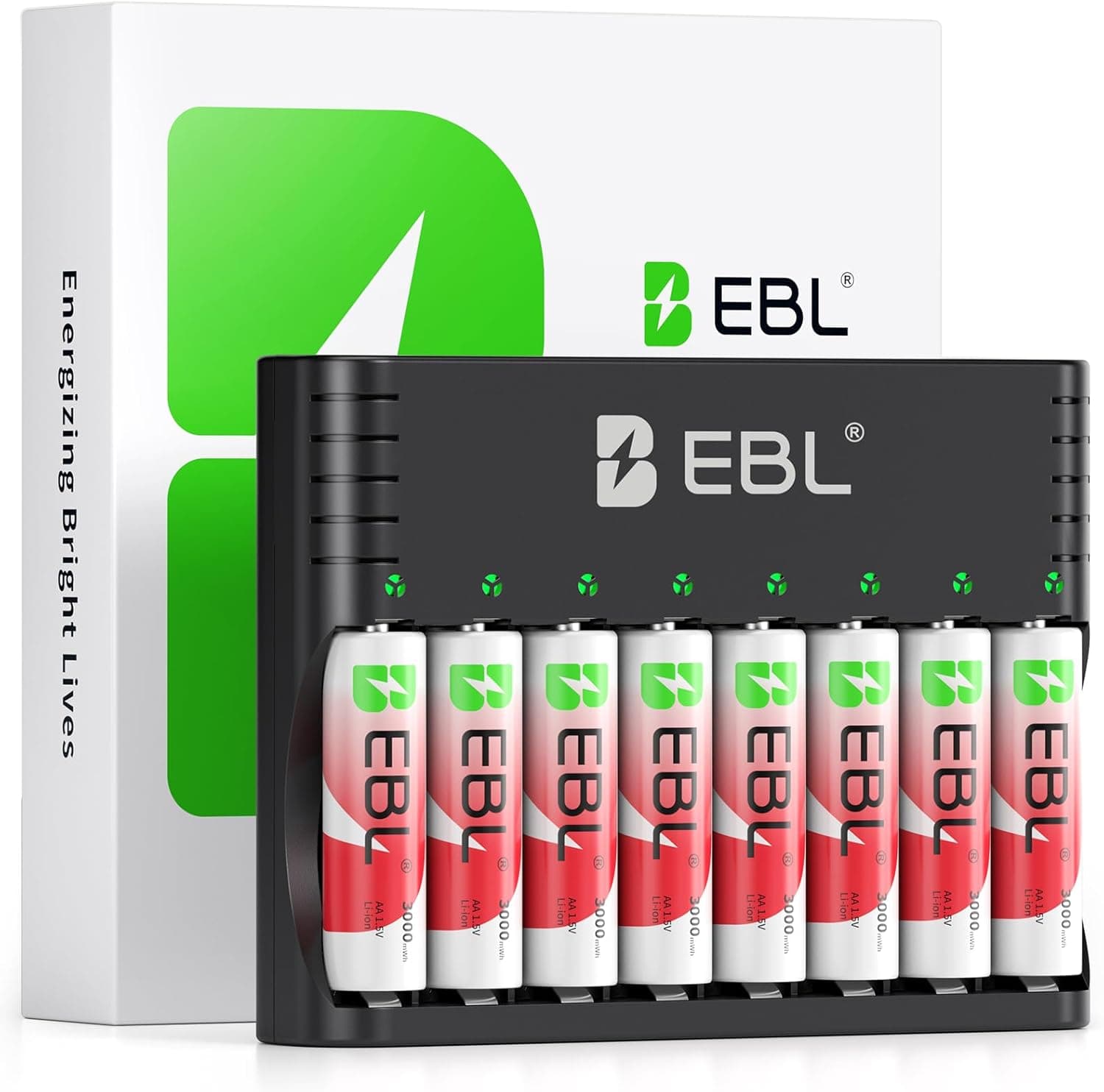 EBL Rechargeable AA Batteries Lithium with Charger, 8 Pack 3000mwh 1.5V Constant Voltage Rechargeable Lithium AA Batteries, 1600 Cycles Long Lasting Double A Battery for Blink Outdoor Camera