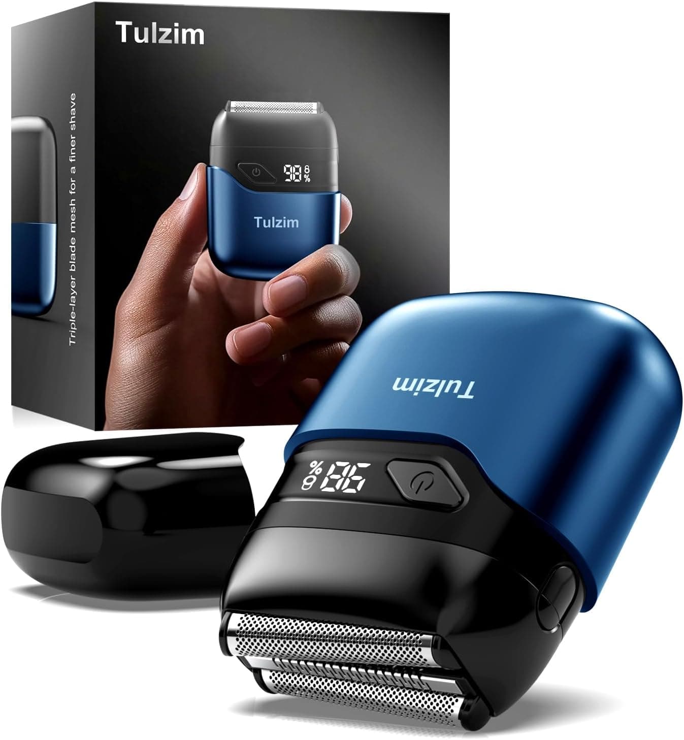 Electric Foil Shaver for Men: Portable Electric Razor for Beard/Face, 3 Floating Blade LED Display USB-C Fast Rechargeable, IPX7 Waterproof for Travel & Home,Light Blue