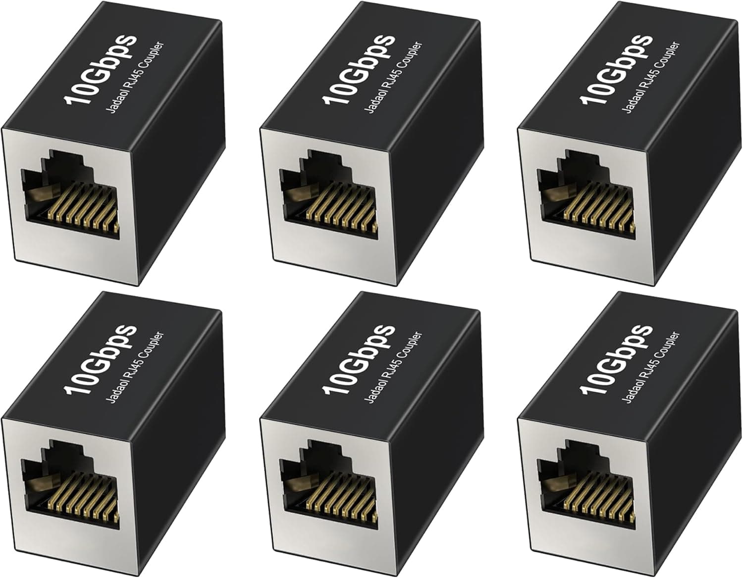 Jadaol [UL Listed] RJ45 Coupler 10Gbps Shielded, Gold-Plated Contacts, Aluminum Alloy Inline Ethernet Extender, PoE Supported Female-to-Female Adapter for Cat8/Cat7/Cat6a/Cat6 Cables, 6-Pack Black