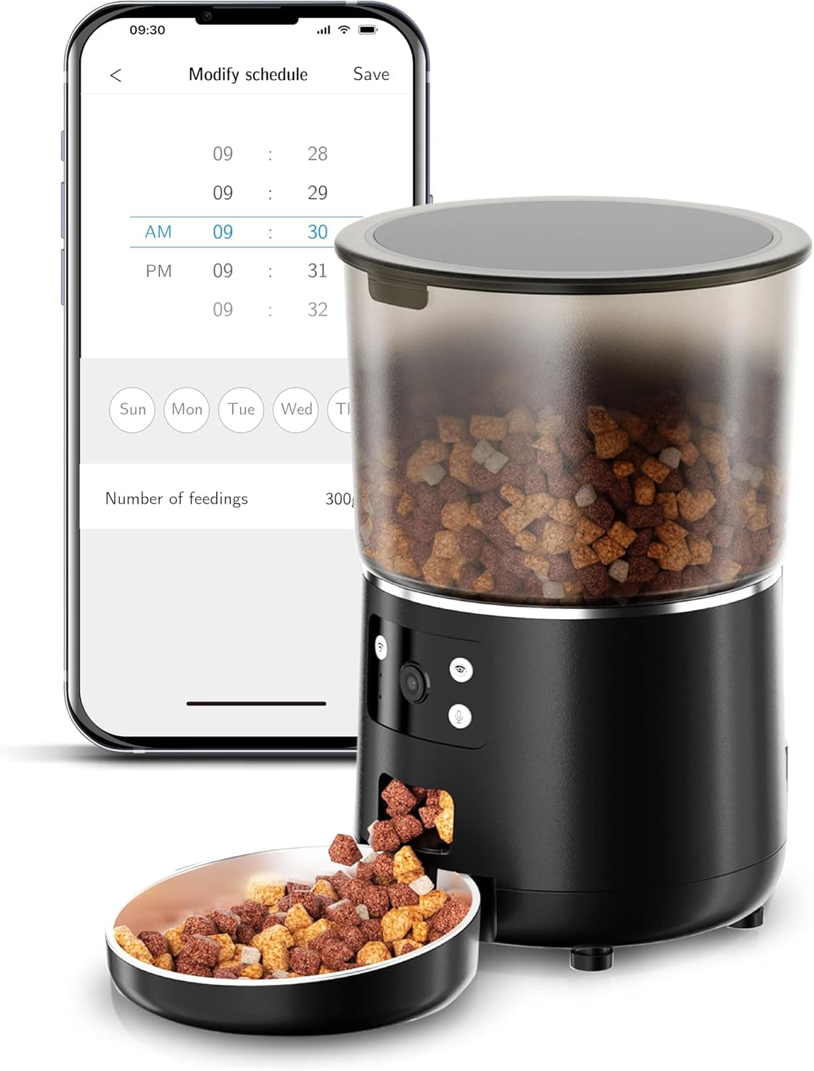 Automatic Cat Feeder with Camera, Scheduled Automatic Pet Feeding Machine, Smart App Remote Monitoring, 4L Large Capacity Dog Food Dispenser