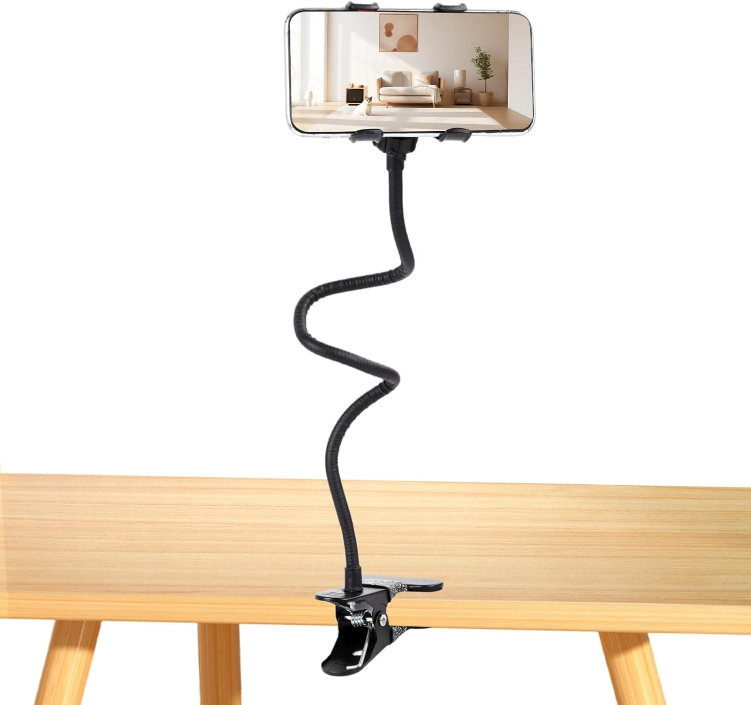 Gooseneck Phone Holder for Bed,Flexible Arm Clip,Lazy Bracket Mount Clamp for Desk,Headboard, Bedside,360 Adjustable DIY Flexible Grip Desktop Mobile Cell Phone Stand for All 4-7”Devices