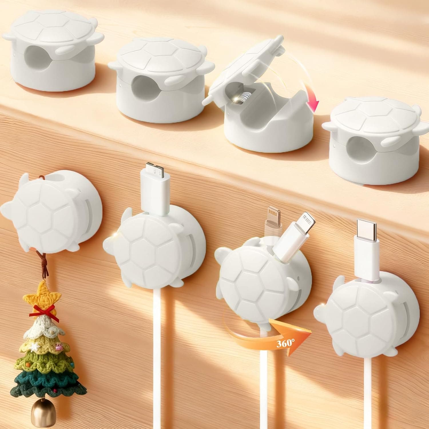 8 Pack Rotatable Cable Clips, Cord Organizer Spring Clip Cord Holder for Nightstand Cable Holders for Cords Charging Cable Organizers Cable Management for Desk Office Car Wall (White)