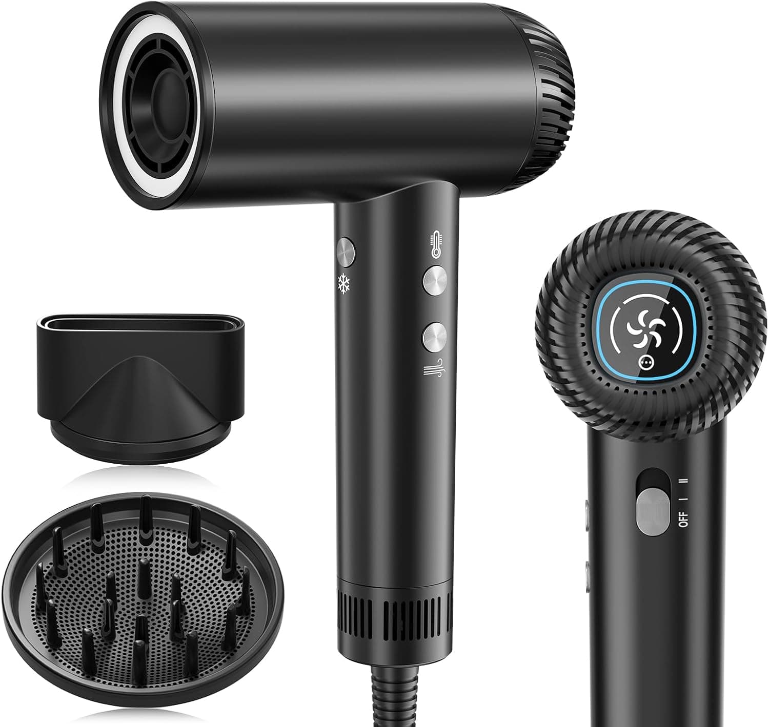 Hair Dryer, 200,000 RPM Professional High Speed Blow Dryer with Diffuser for Women, 1000 Million Negative Ionic Hair Dryer with Brushless Motor, Low Noise Hair Blow Dryer for Home Travel Salon, Black