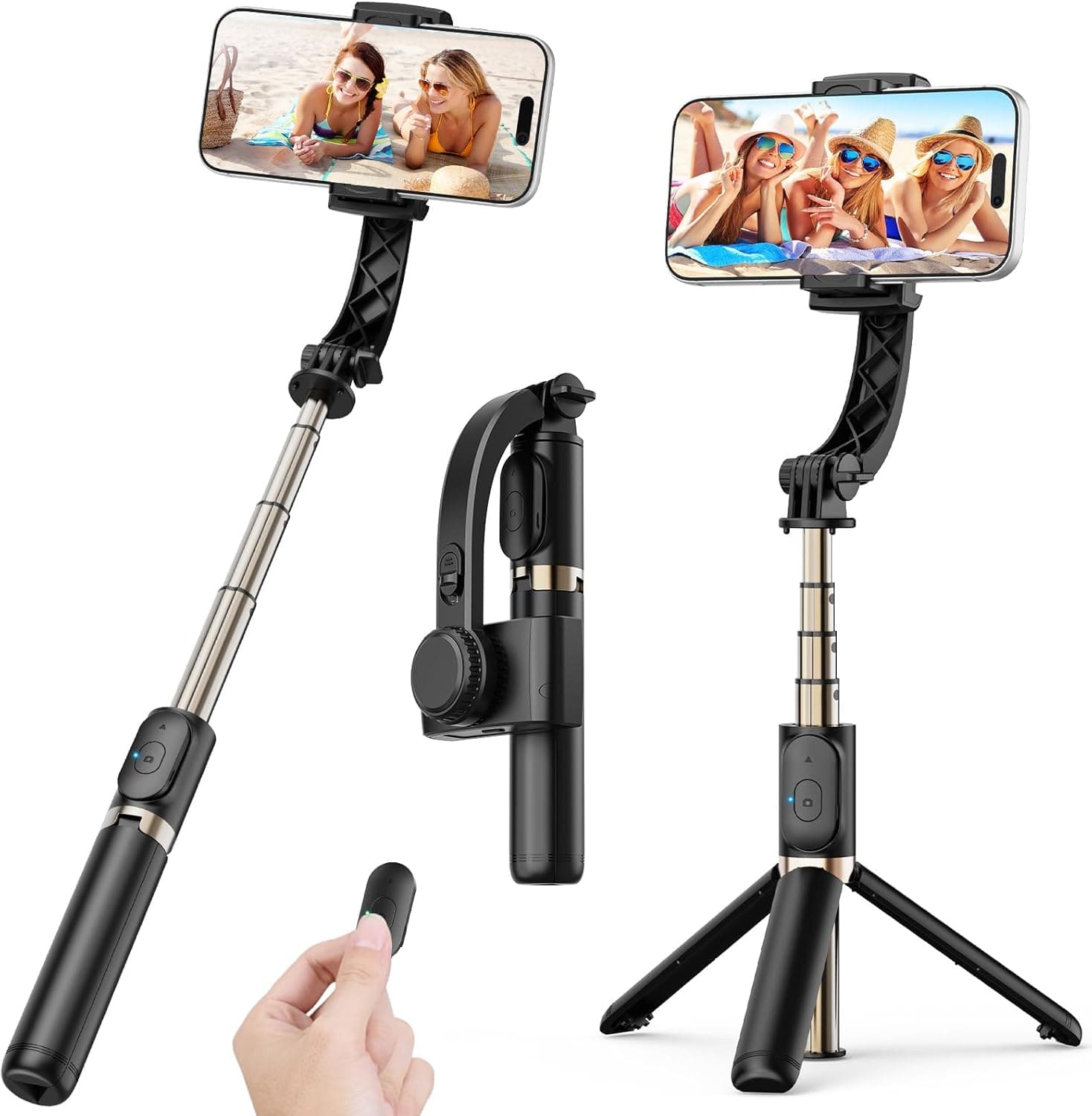 Smartphone Gimbal Stabilizer, 1-Axis Auto Balance & 360° Rotation, Extendable Aluminum Selfie Stick Tripod with Remote Control for iPhone & Android,Travel, Vlogging, TikTok, YouTube