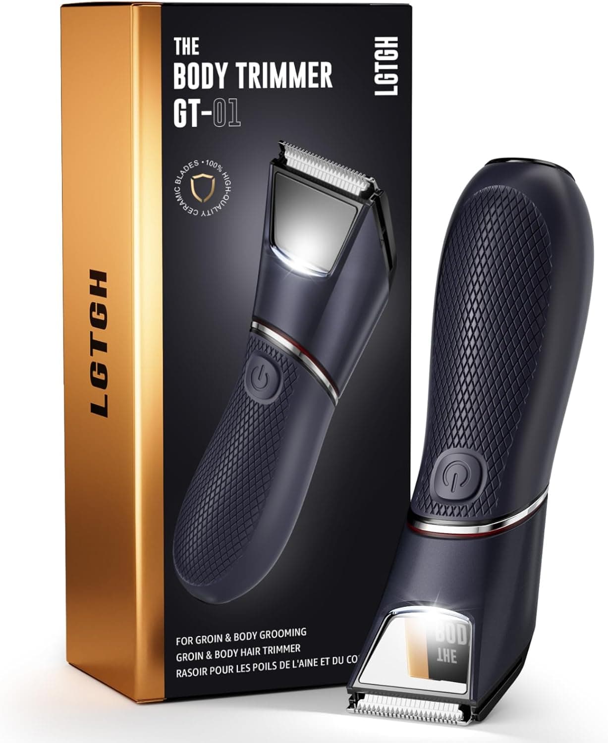 Body Hair Trimmer for Men: Pubic Hair Trimmer with Mirror & LED Light - Electric Ball Shavers with Ceramic Blades & Travel Lock - Body Groomer IPX7 Waterproof Wet or Dry Use for Groin/Legs/Chest