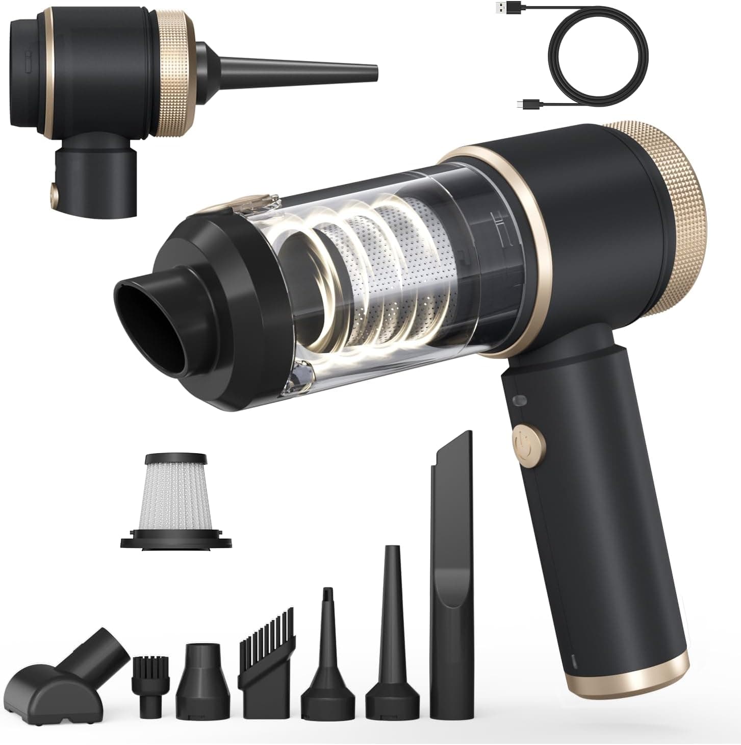 7 in 1 Car Vacuum Portable Cordless ,16000PA Strong Suction Handheld Car Cleaner With Dual HEPA Filters,LED Light,Type-C Charging Mini Vacuum, One-Click Empty Compact For Home Cleaning and Office