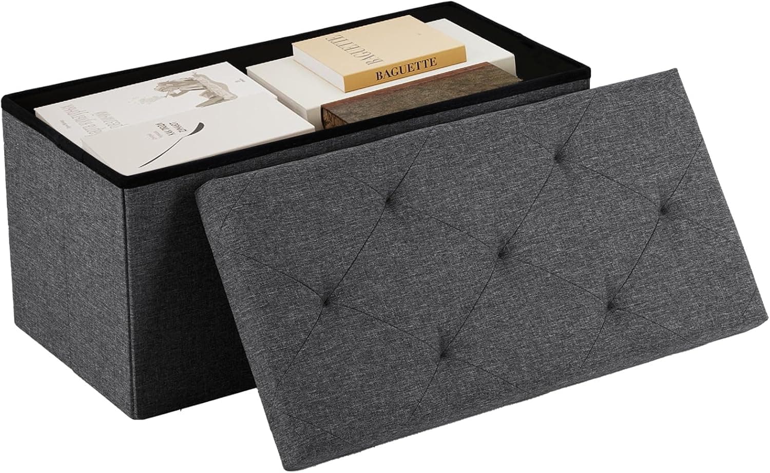 NEWBULIG Ottoman with Storage Bench-30 Inches Small Folding Foot Rest Stool with Thicker Foam Padded Seat,Storage Chest for Living Room, Entryway, End of Bed Bench, Holds Up to 660 lbs Grey.