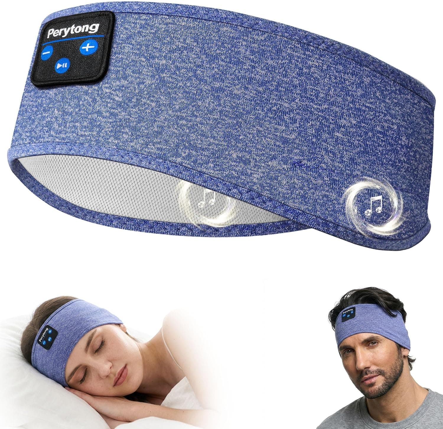Perytong Sleep Headphones Bluetooth 5.4 Headband, Wireless Sleep Headphones for Side Sleepers, Over-Ear Headphones Sports Headband Eye Mask with Built-in Earphones for Sleeping Running Jogging Nap