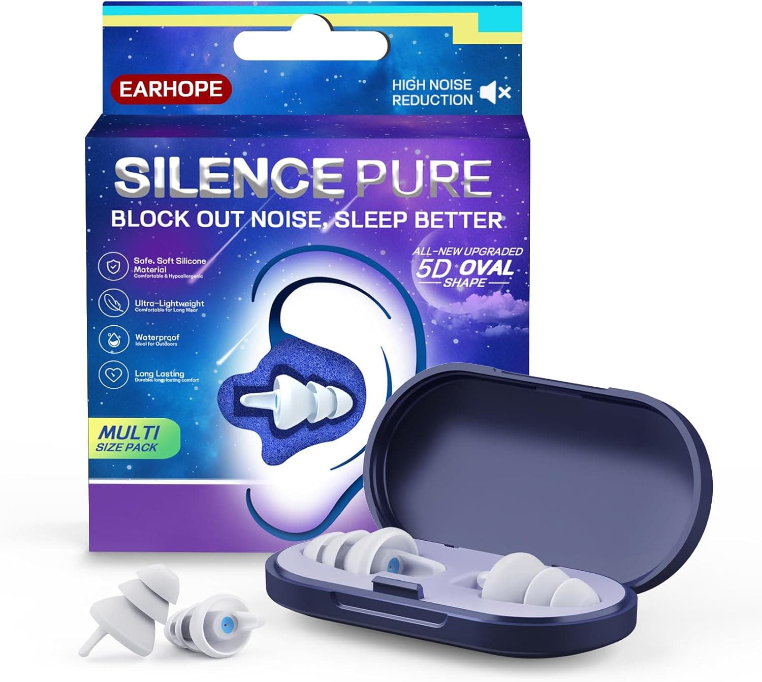 Ear Plugs for Sleeping - Soft Reusable Silicone Ear Plugs for Noise Reduction Earbuds & Focus (35dB), 3D Oval Noise Cancelling Design, Ideal for Side Sleepers - 2 Pairs (S + M/L)